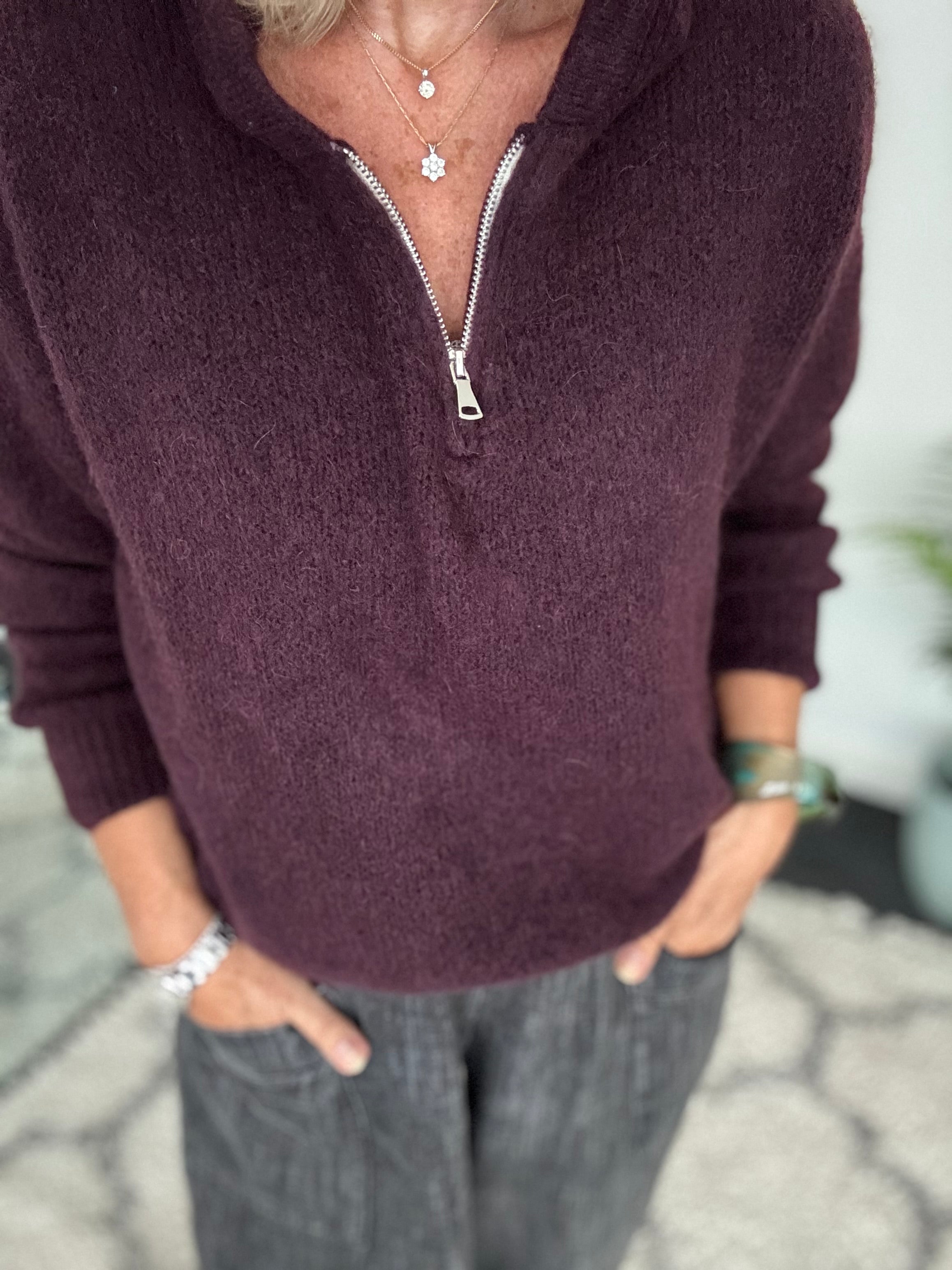 Hooded Mohair Jumper in Deep Plum
