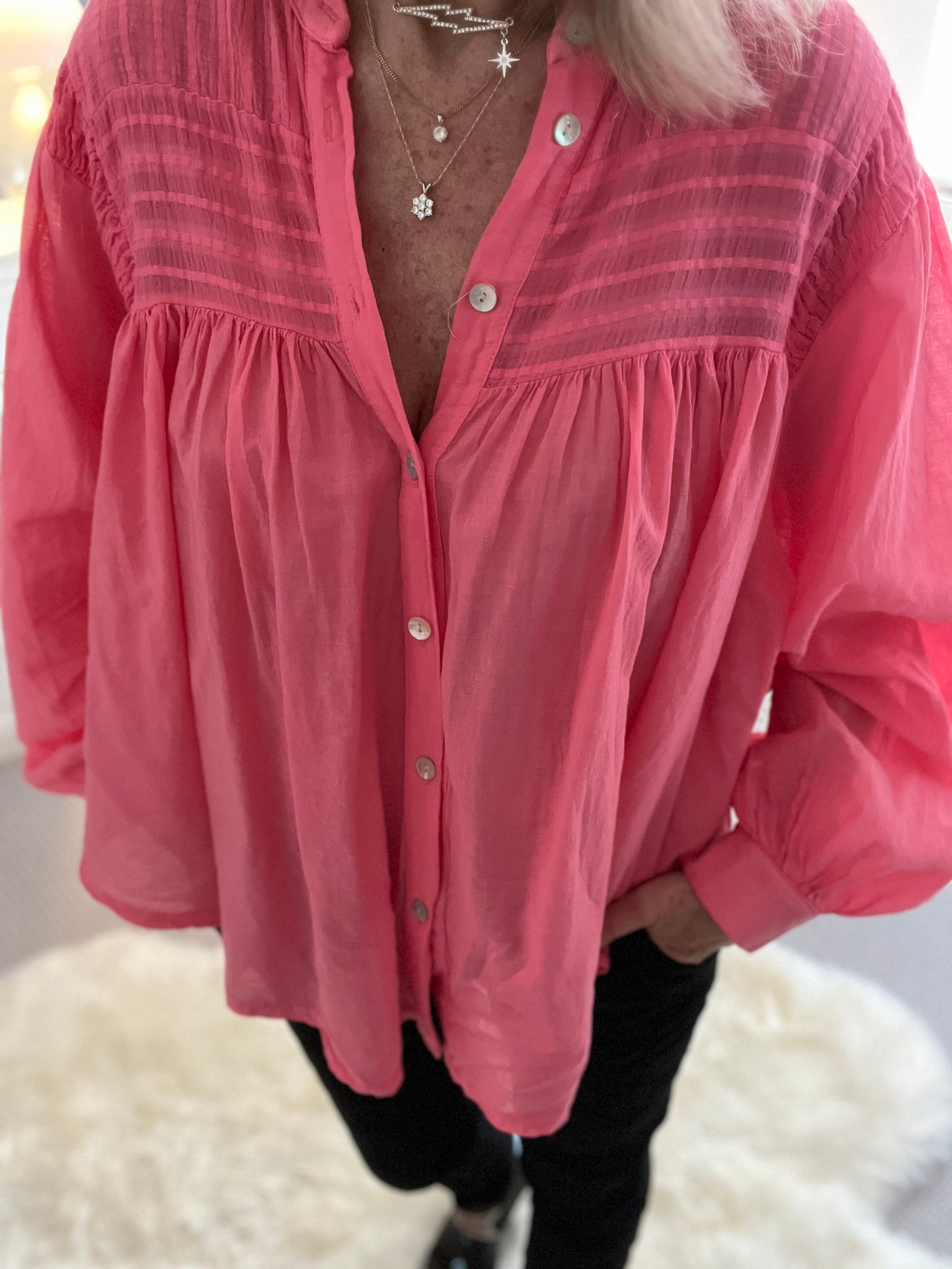 Lawn Cotton Blouse in Coral Pink