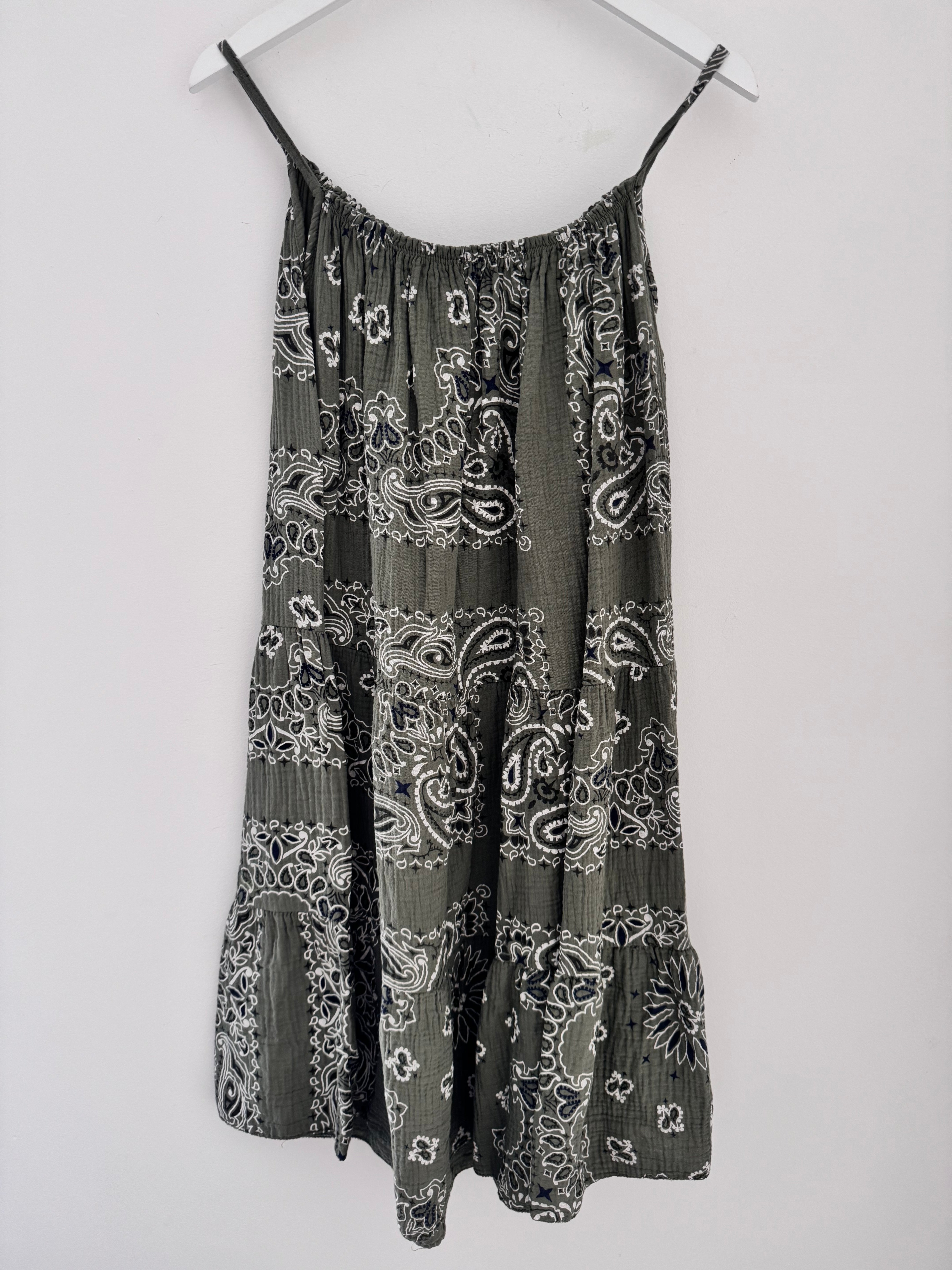 Paisley Cheesecloth Dress in Khaki