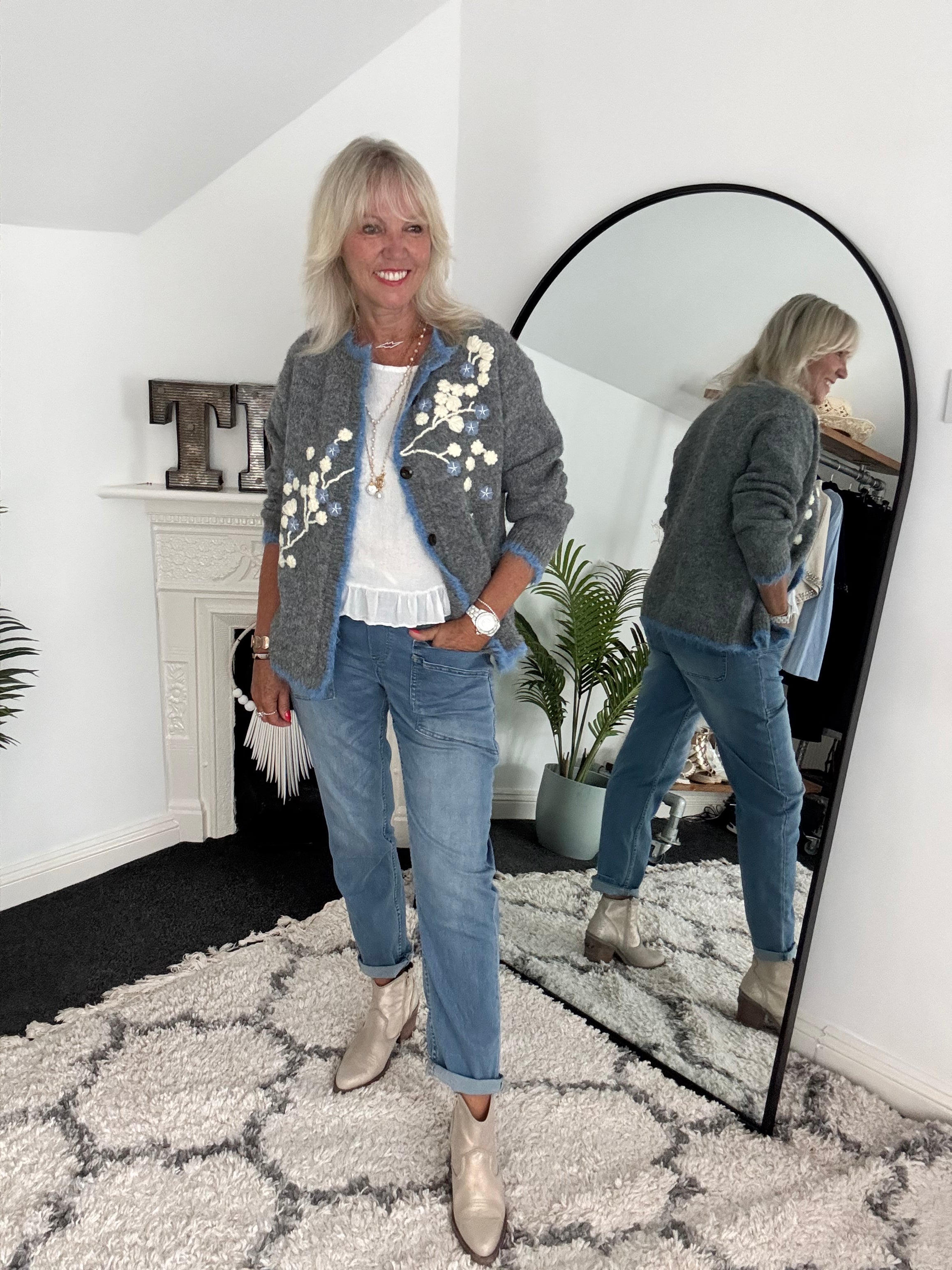 Soft Cardi with Embroidered Flowers