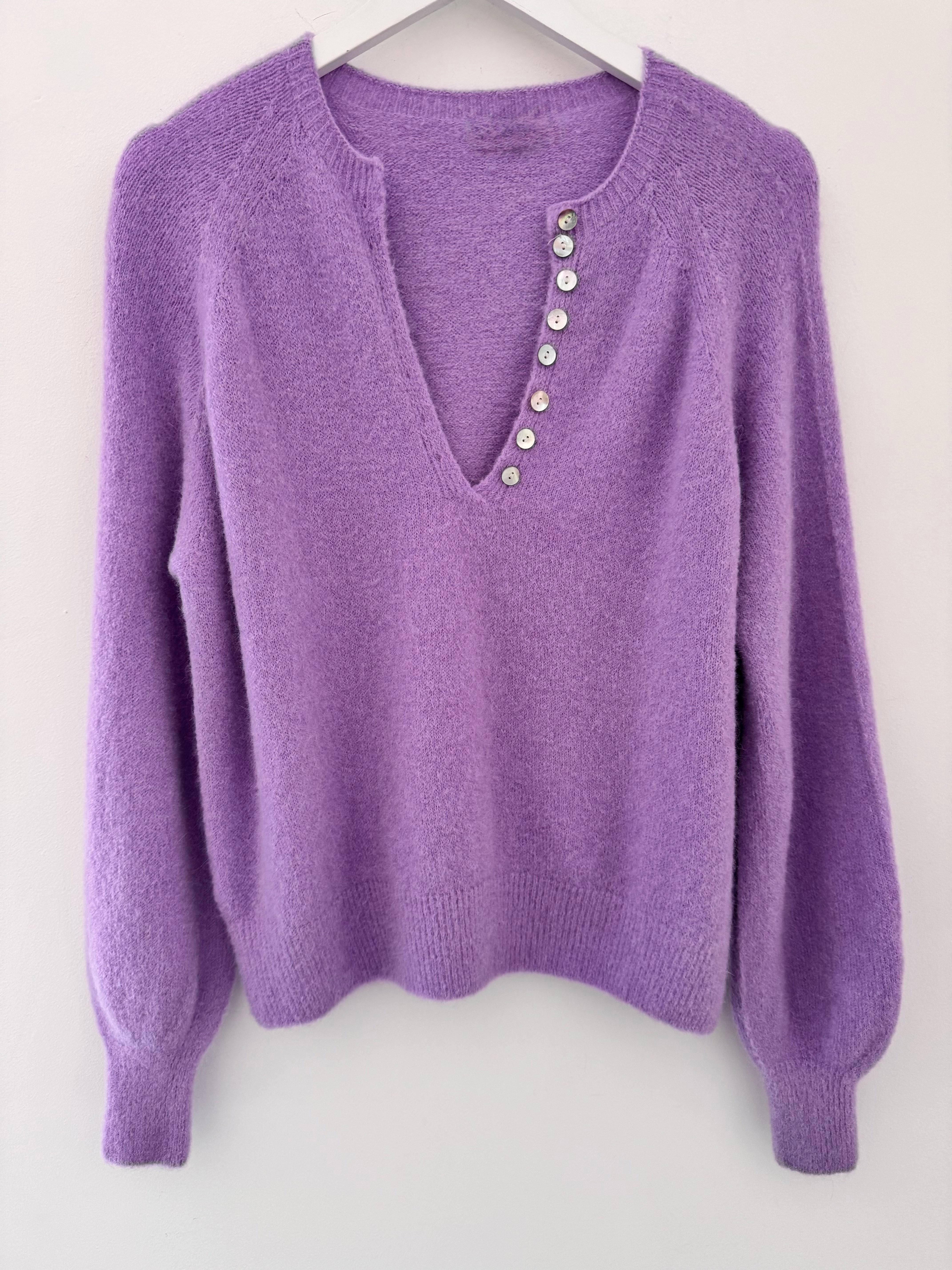 Softie Jumper with Button Neck in Lilac