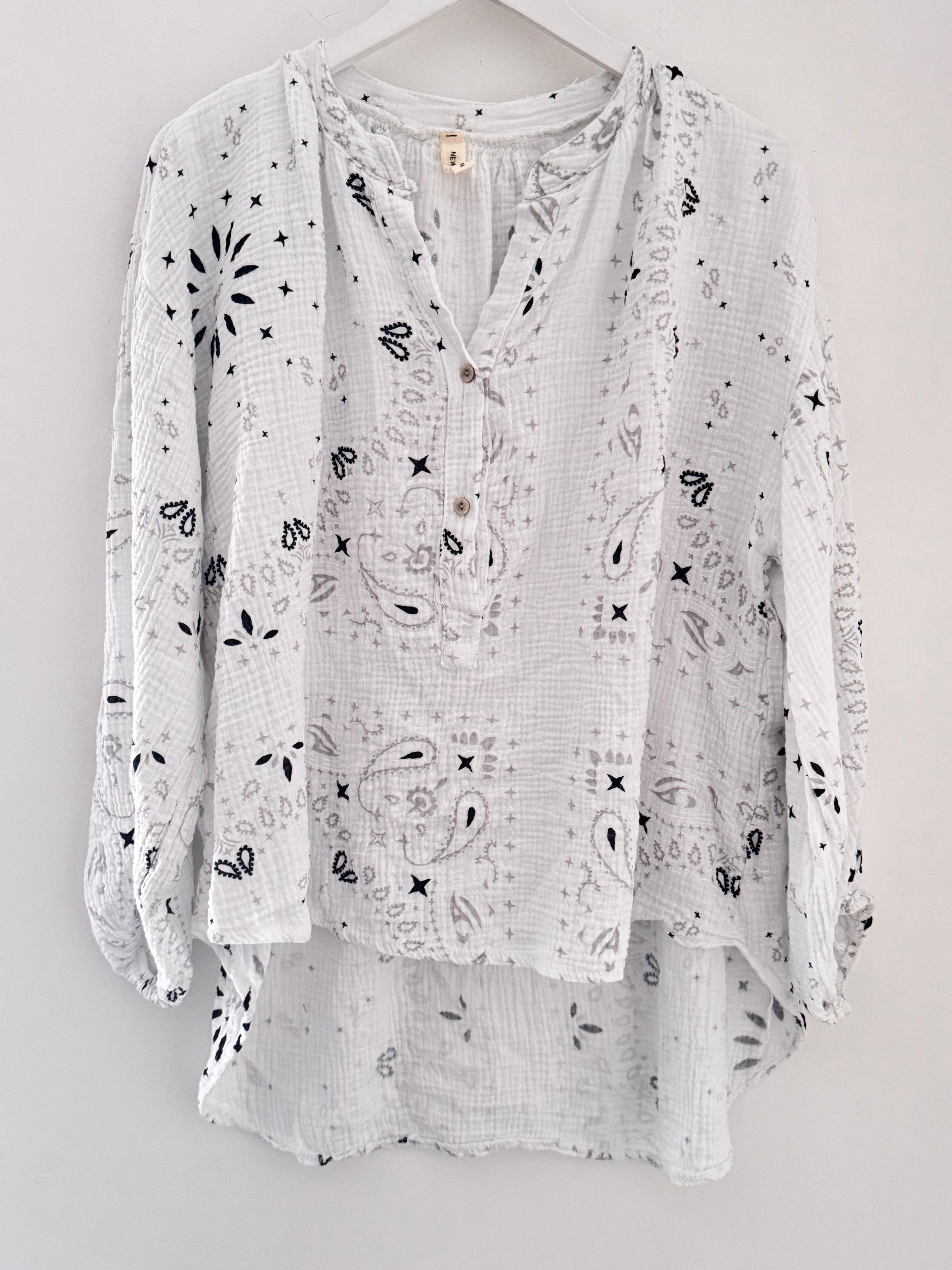 Oversized Paisley Cheesecloth Shirt in White