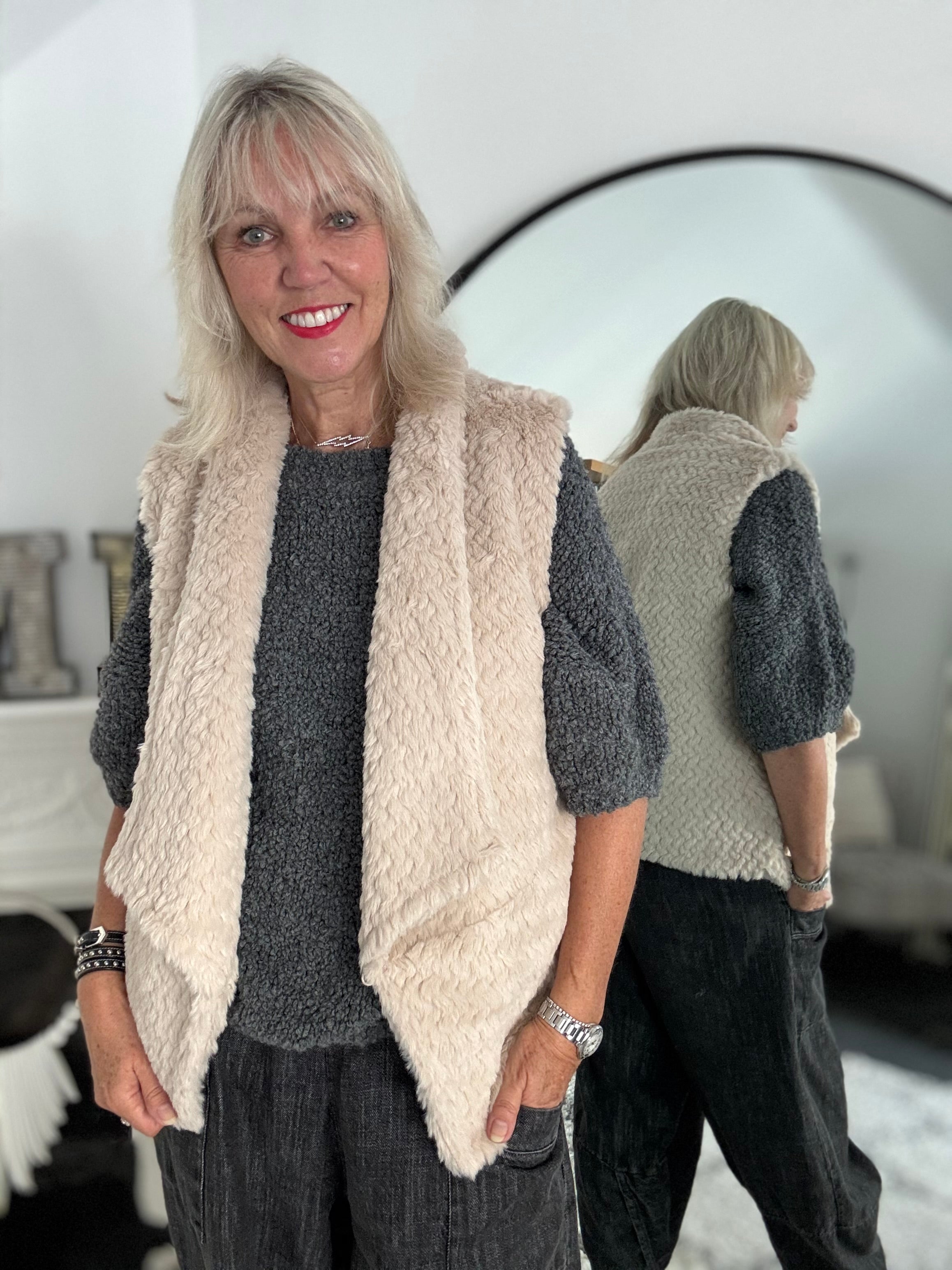 Faux Fur Gilet in Soft Caramel