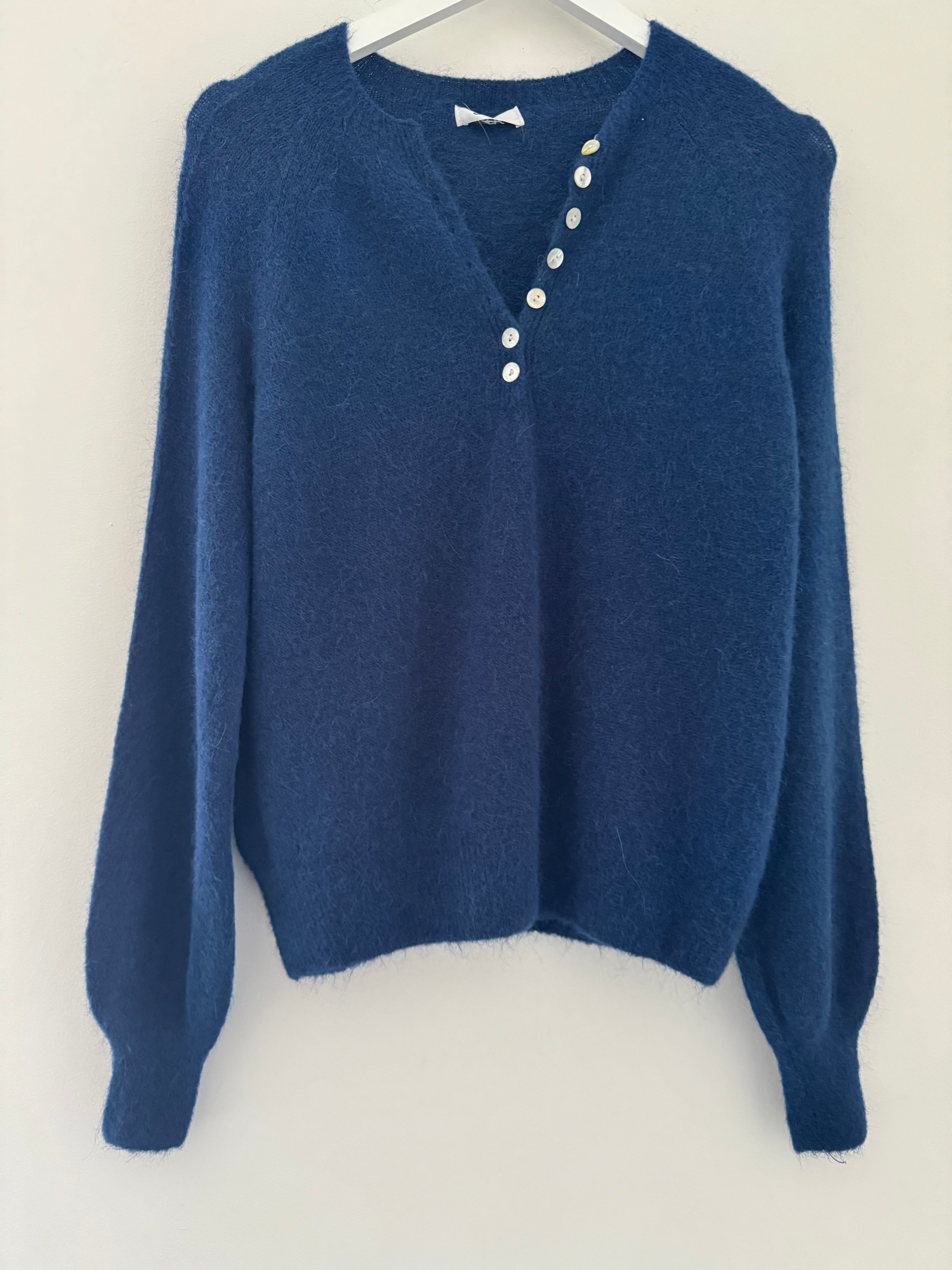 Softie Jumper with Button Neck in Navy