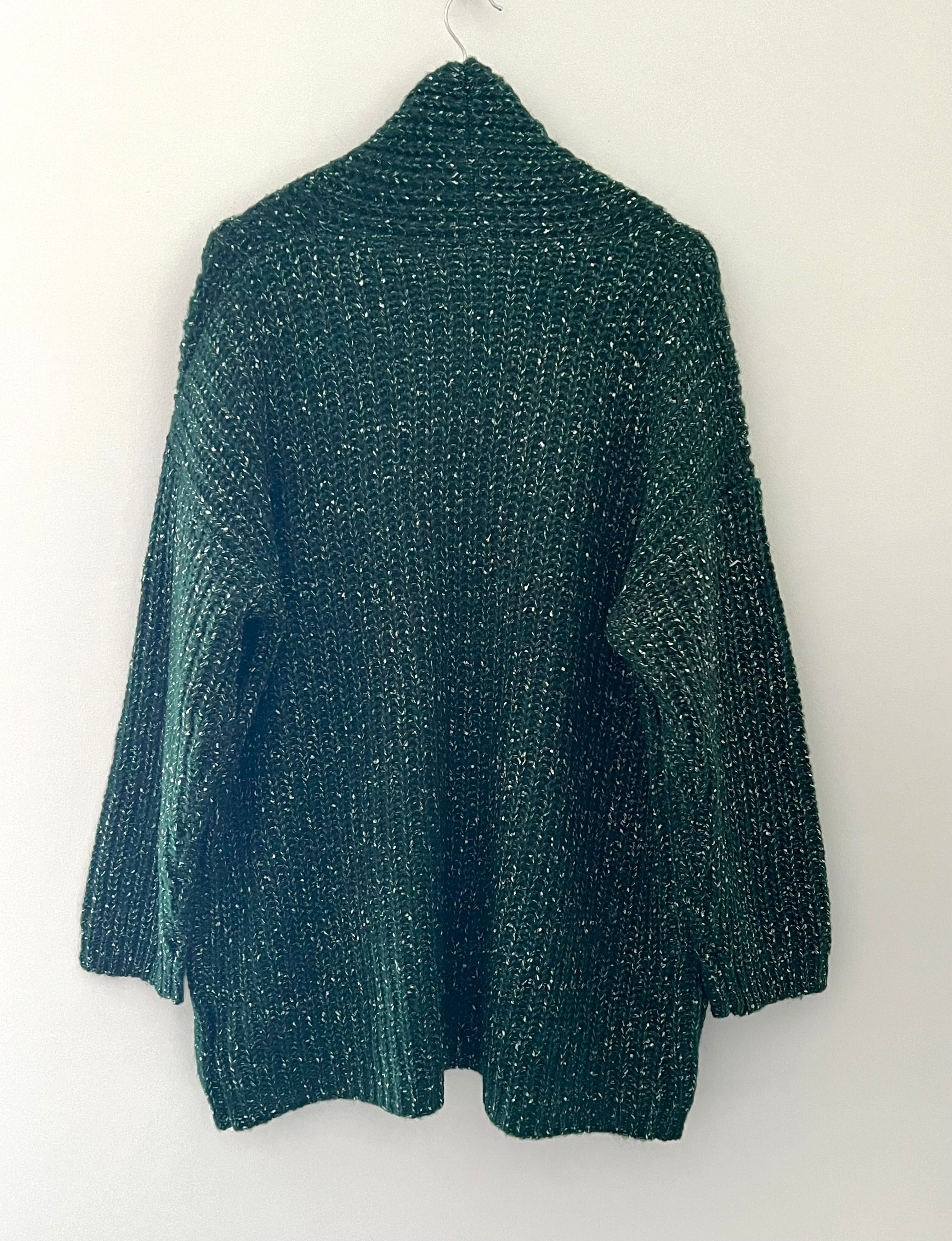 Green Tweed Look Cardi with Pockets