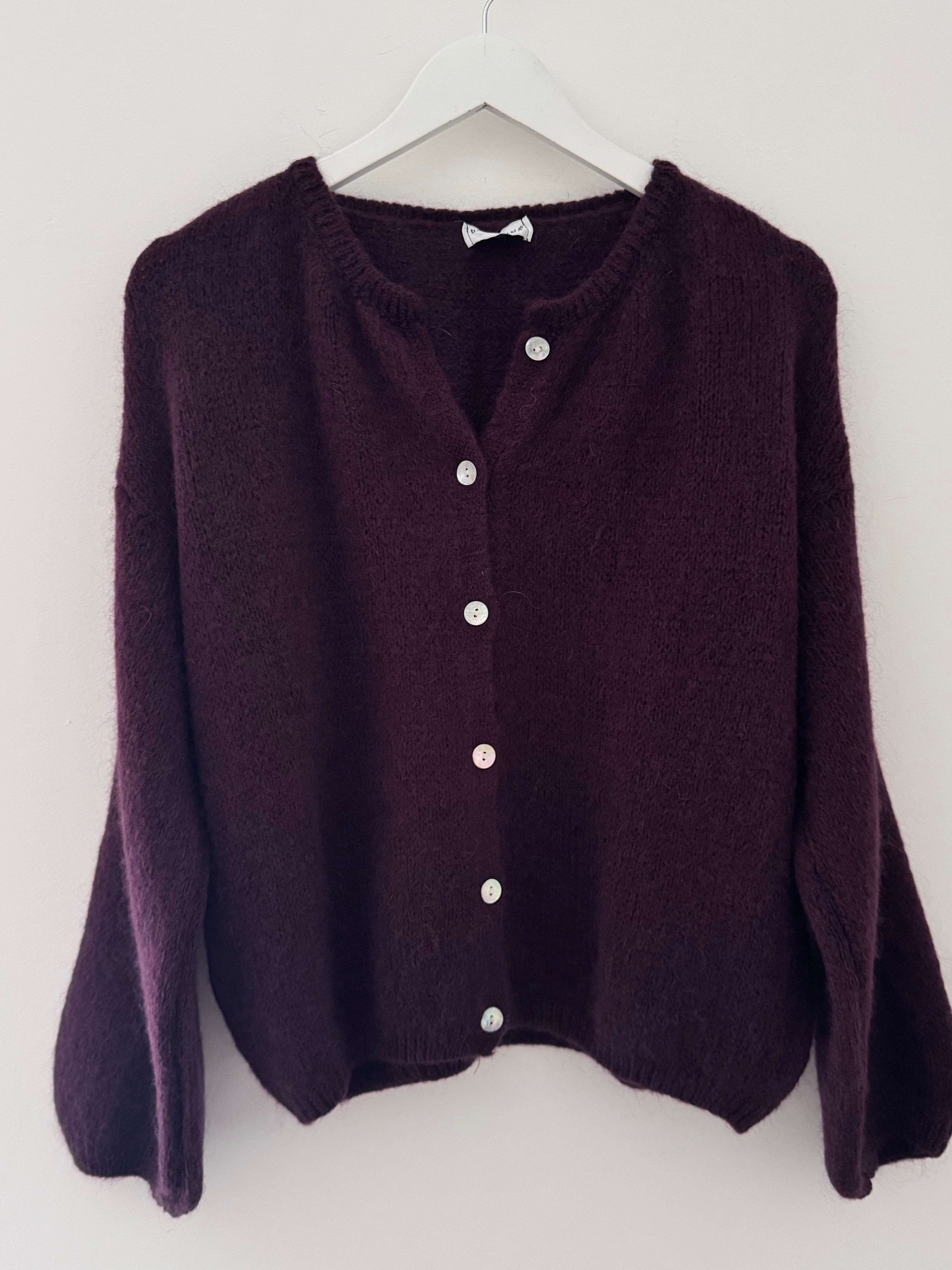 Mohair Buttoned Cardi in Plum