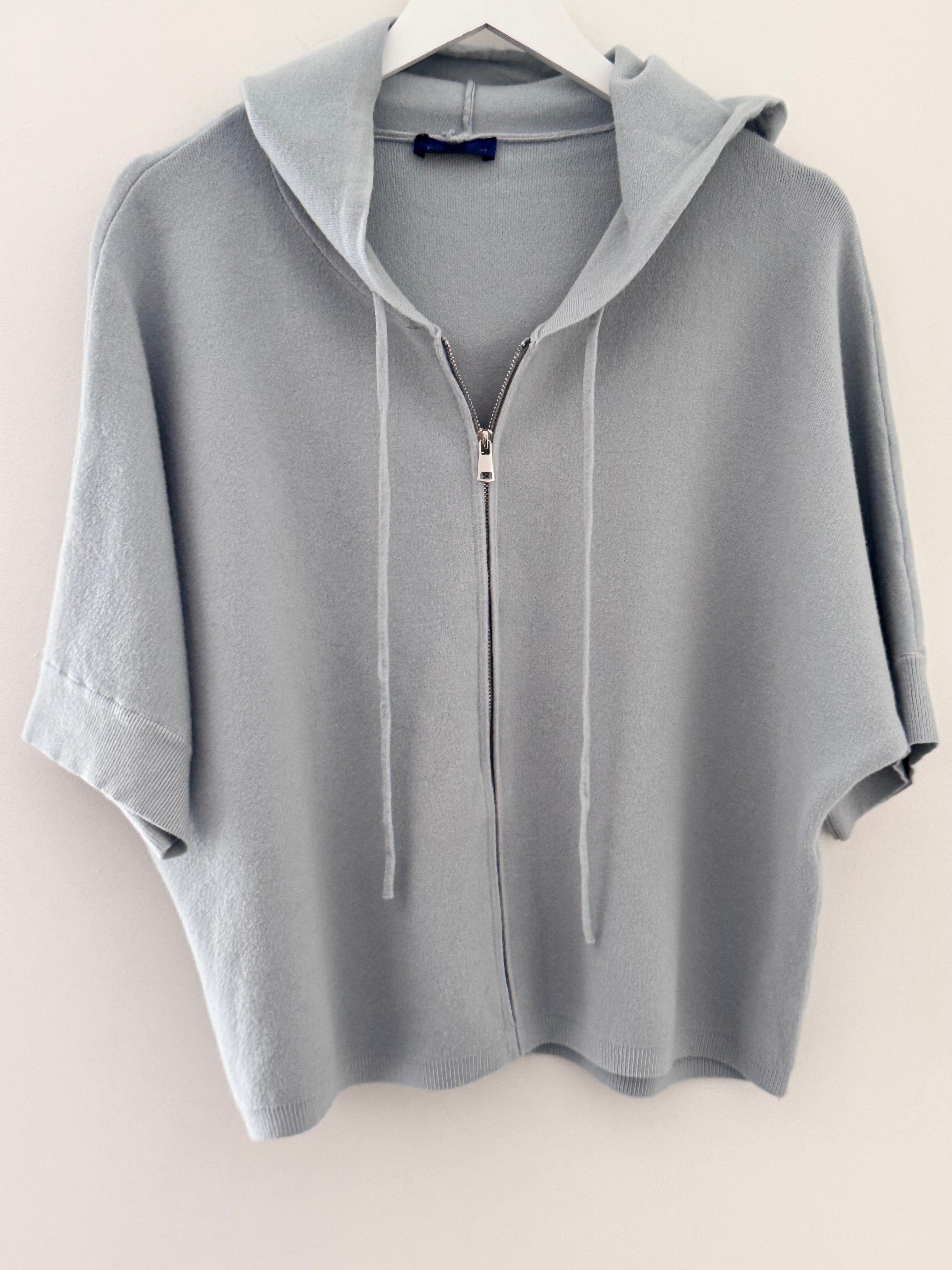 Soft Hooded Zipped Knit in Wedgewood