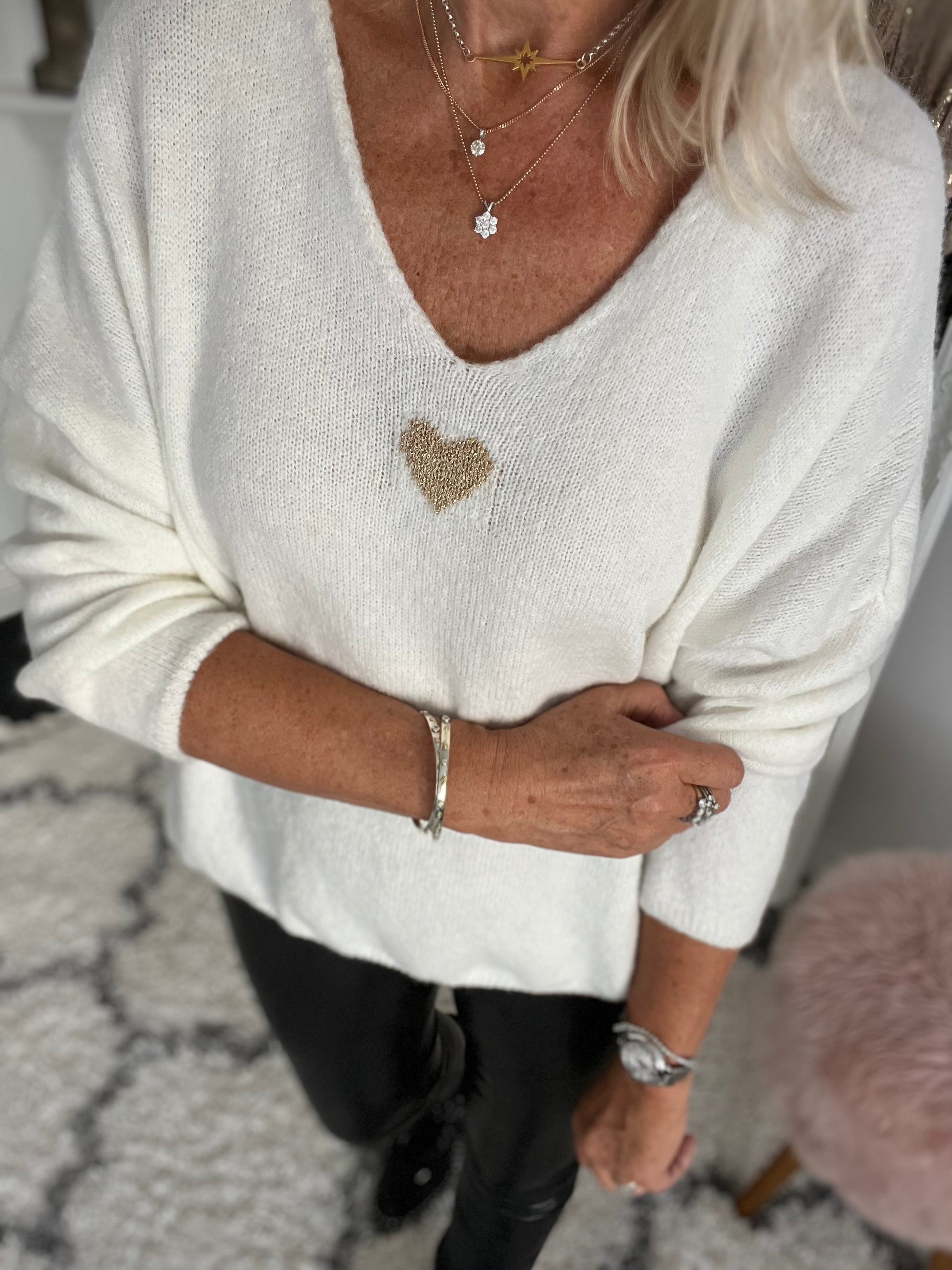 Cosy Heart Jumper in Ivory