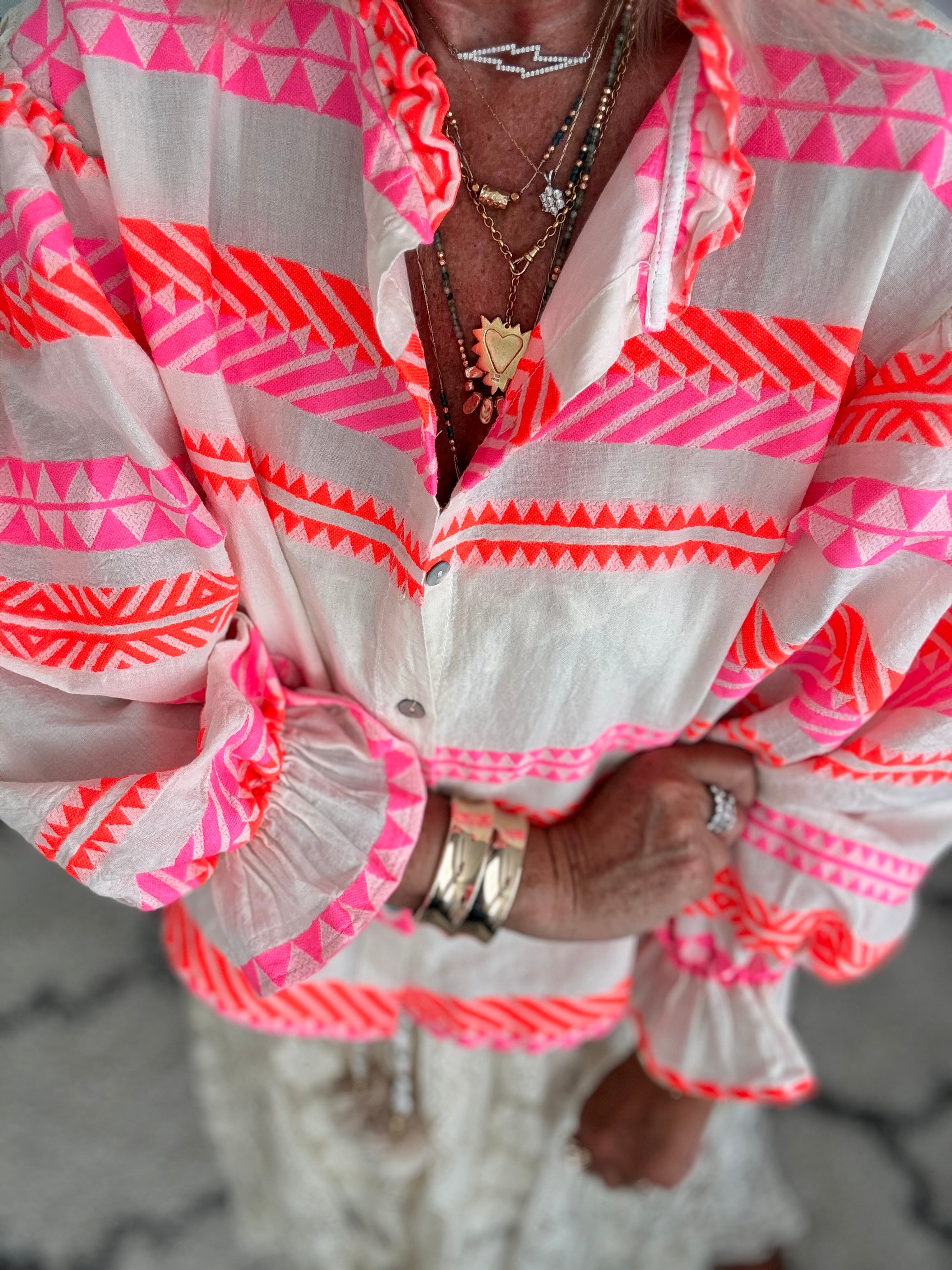 Embroidered Shirt in Neon Pink & Orange
