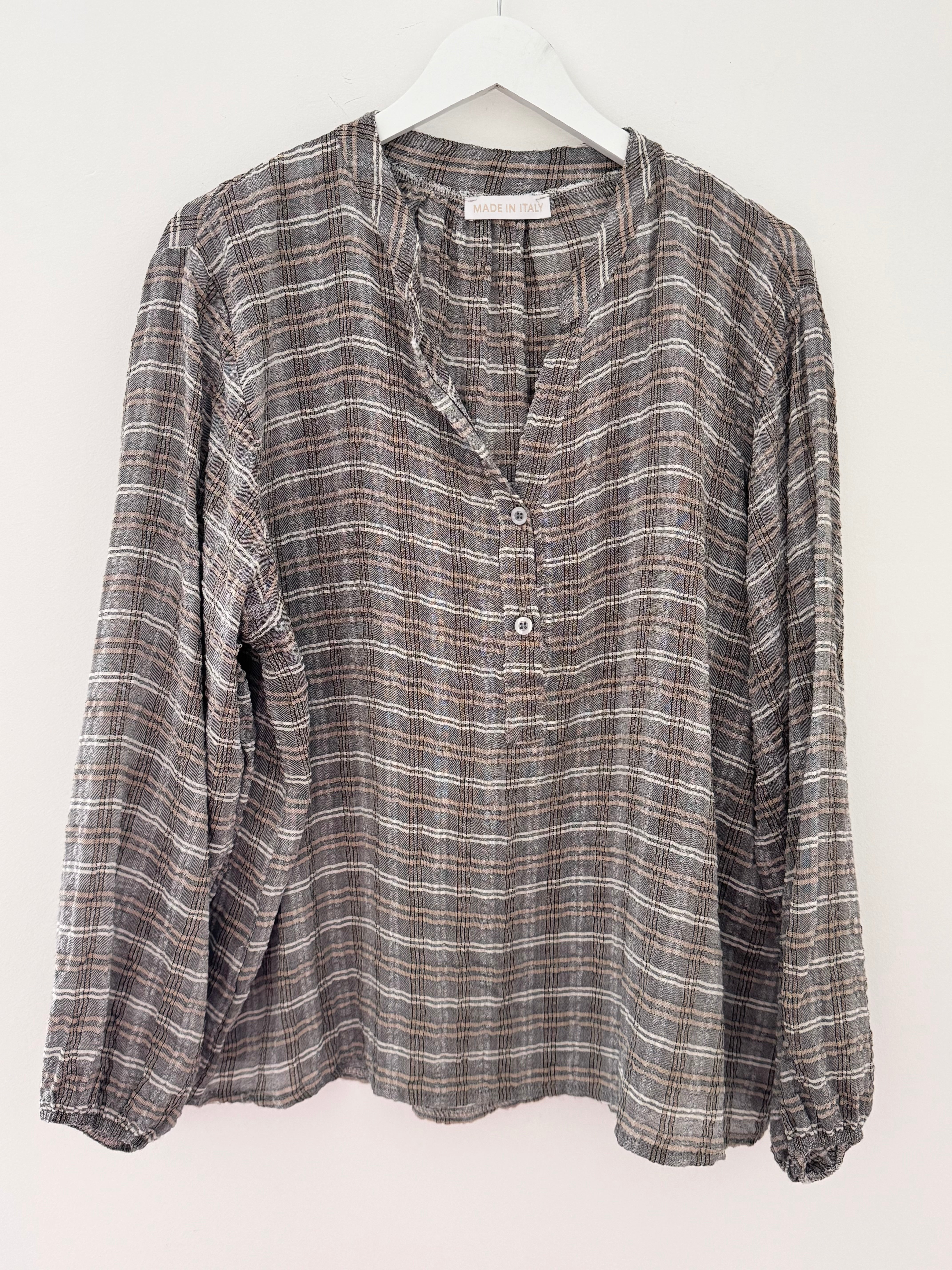 Checked Seersucker Shirt in Mocha