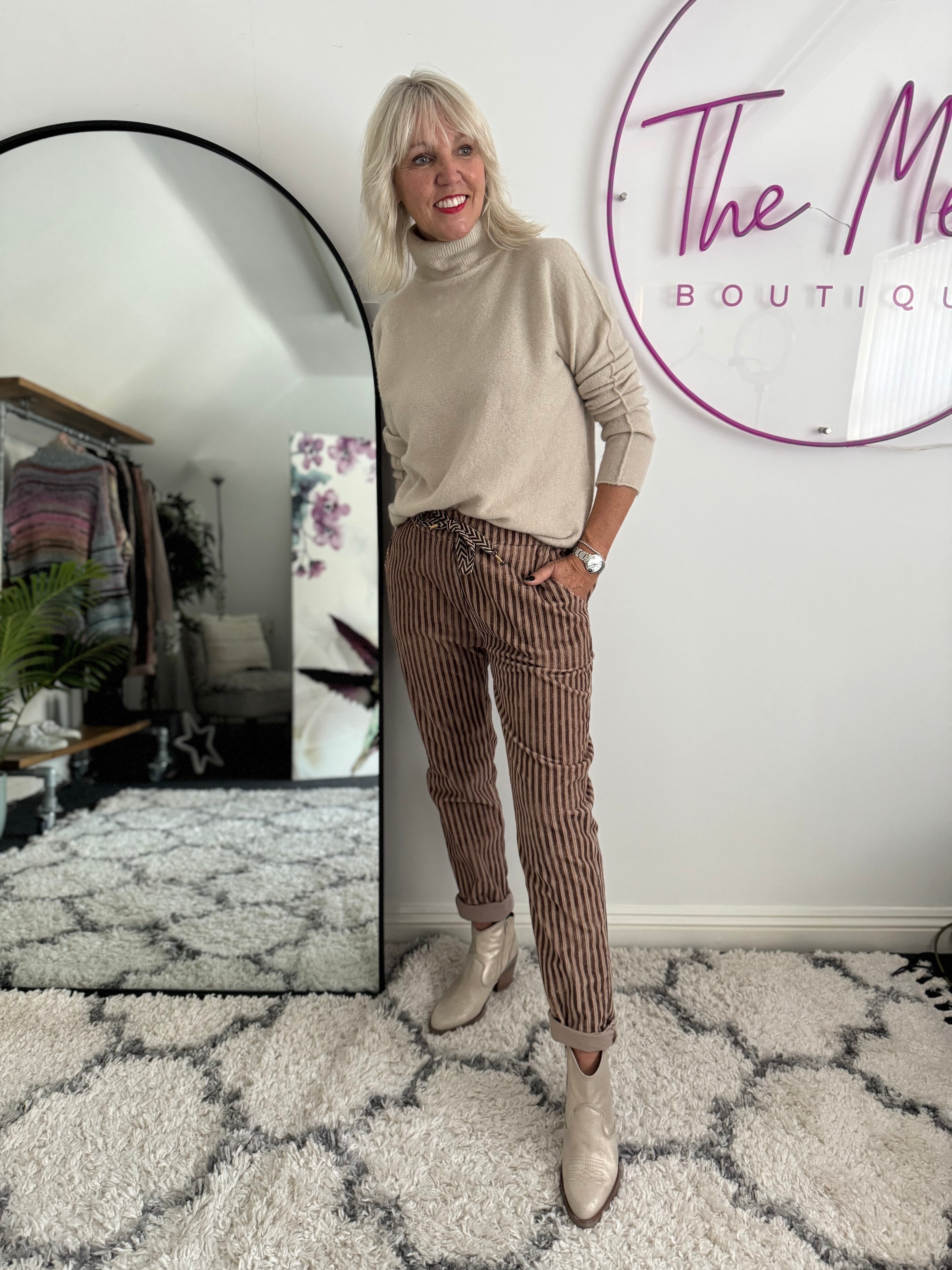 Chenille Cord Joggers in Mocha & Cocoa Stripe