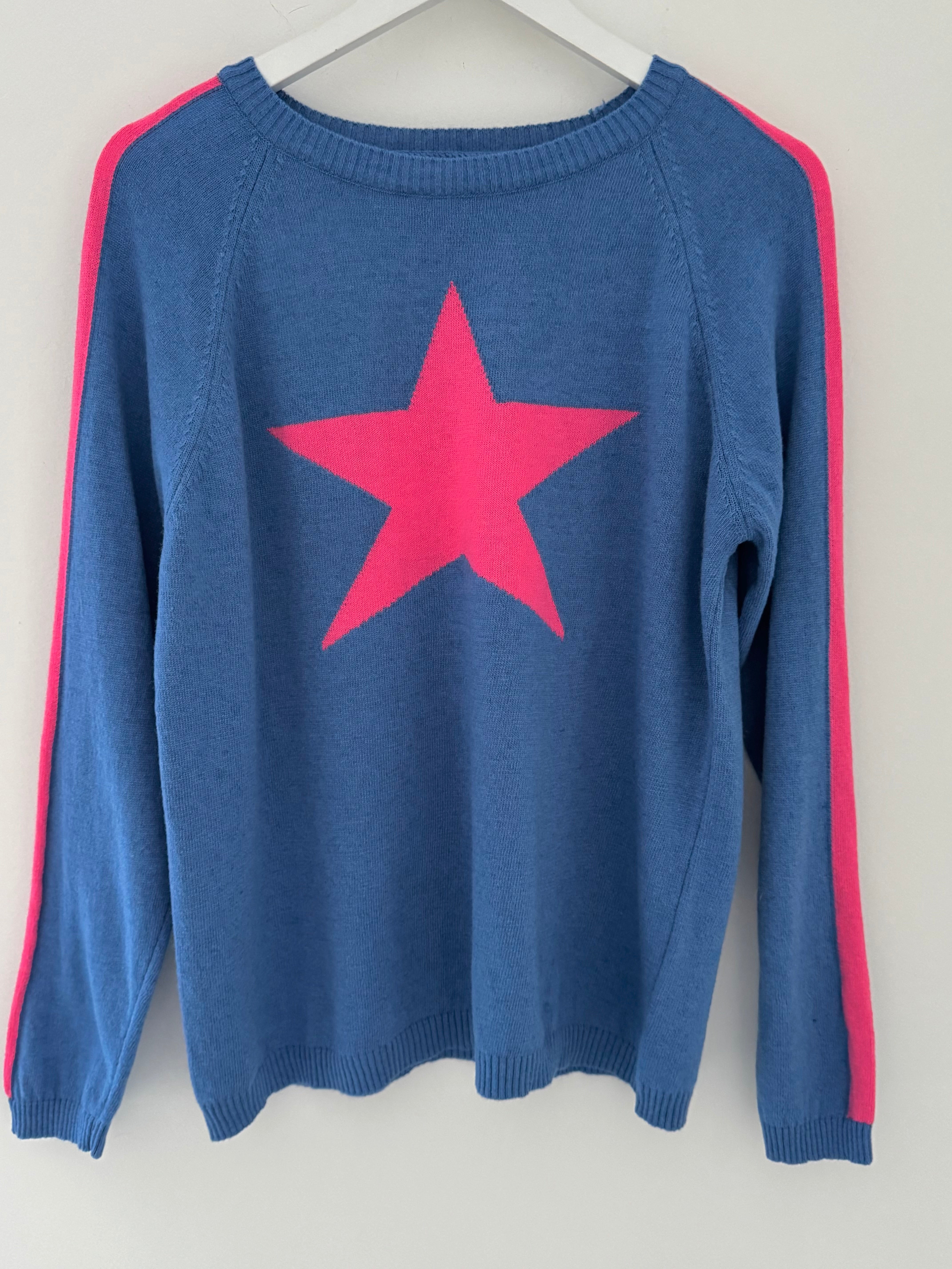 Star Cashmere Jumper in Blue & Pink