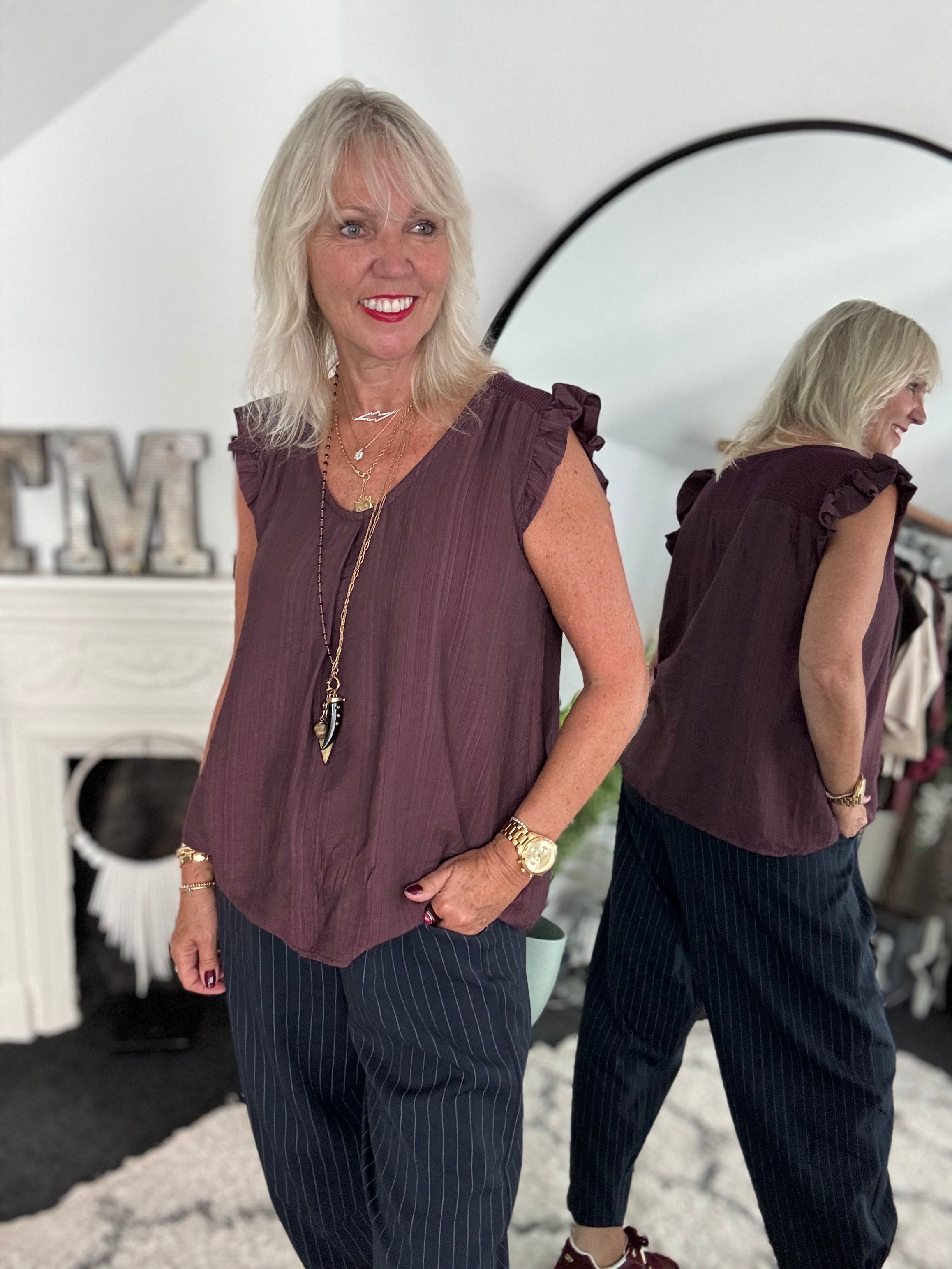 Simple Scoop Neck Top in Plum