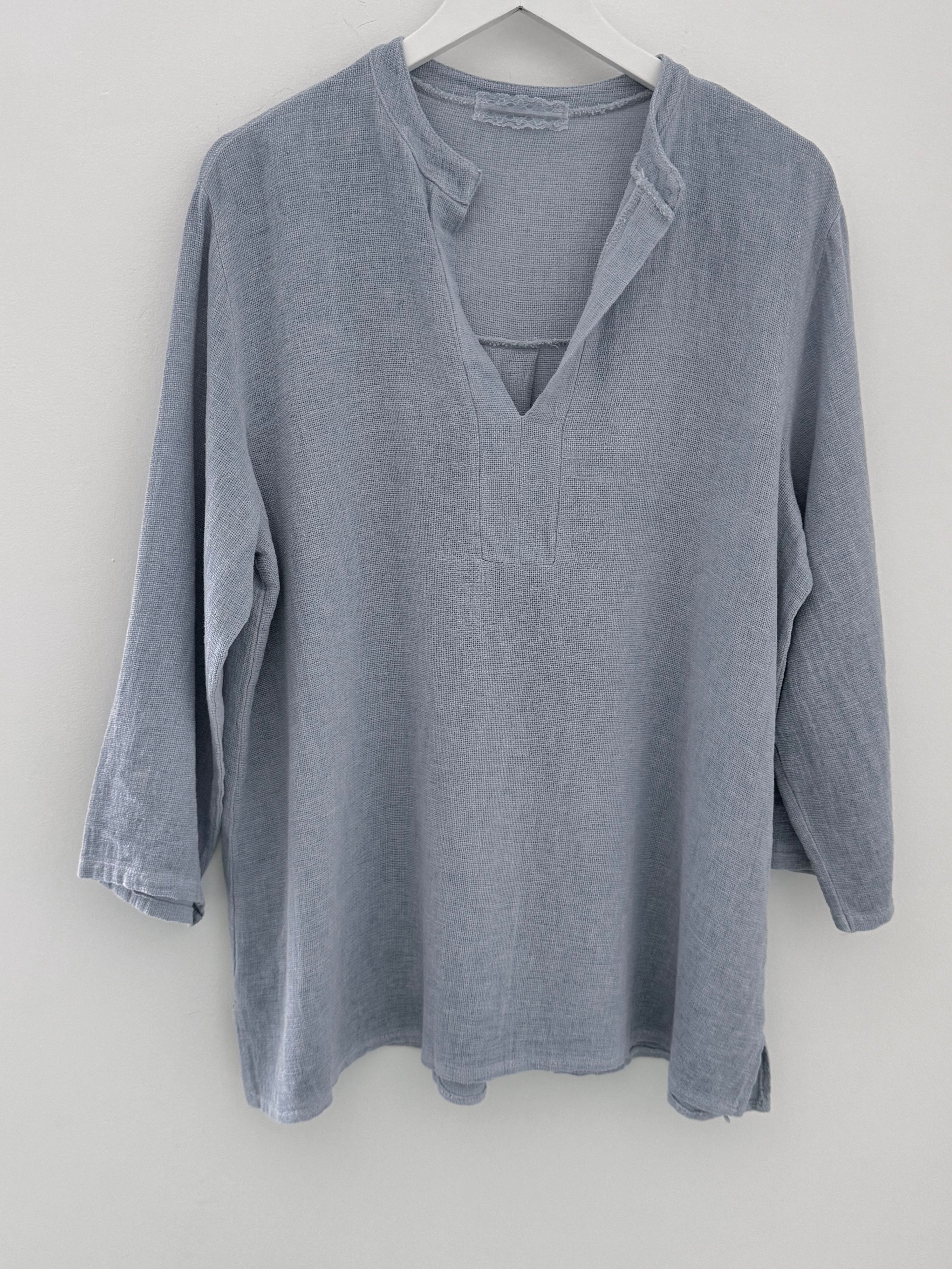 Linen & Cotton Shirt in Light Denim Blue