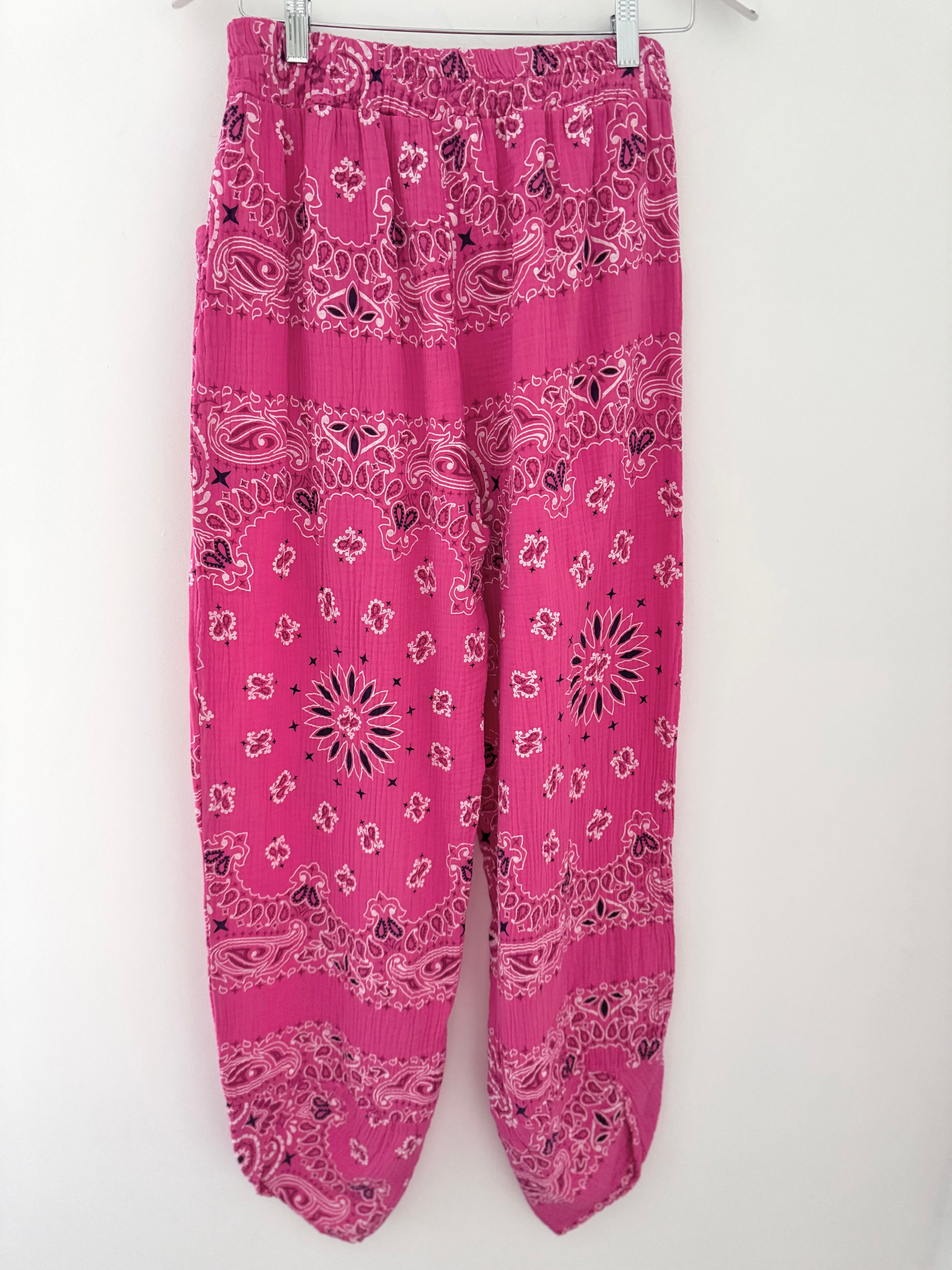 Paisley Cheesecloth Trousers in Fuchsia