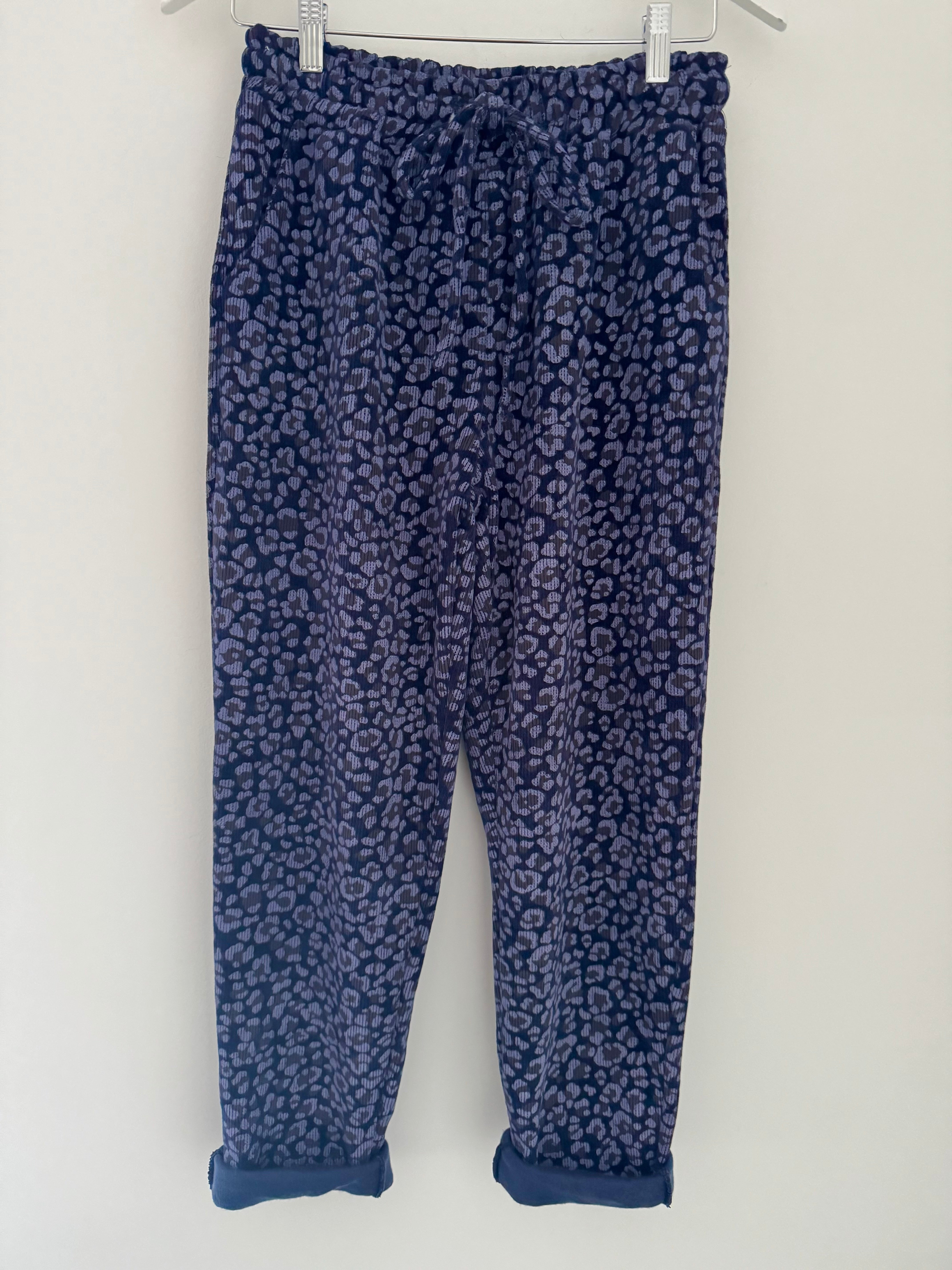 Cord Leopard Joggers in Blue