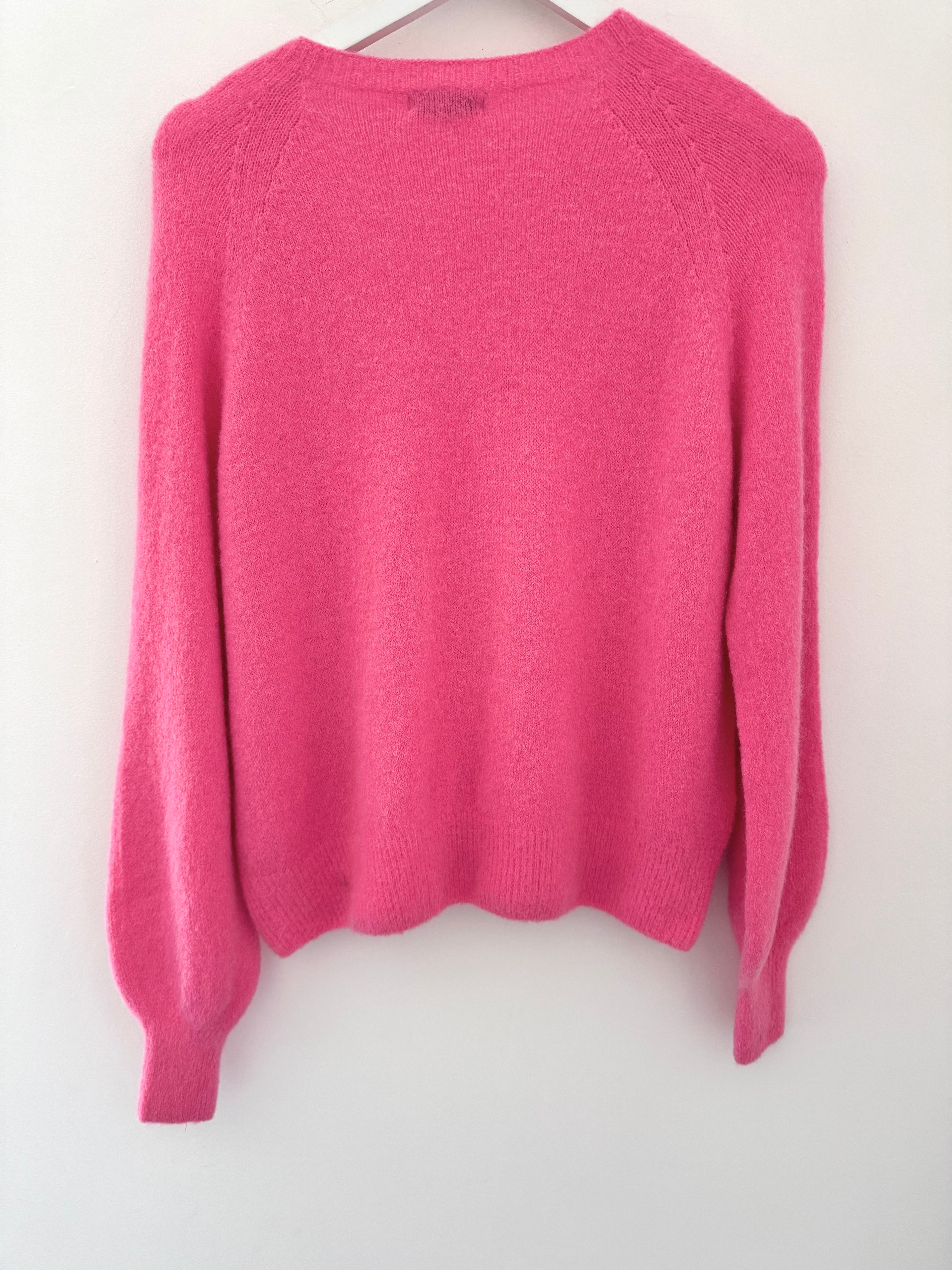 Softie Jumper with Button Neck in Candy Pink