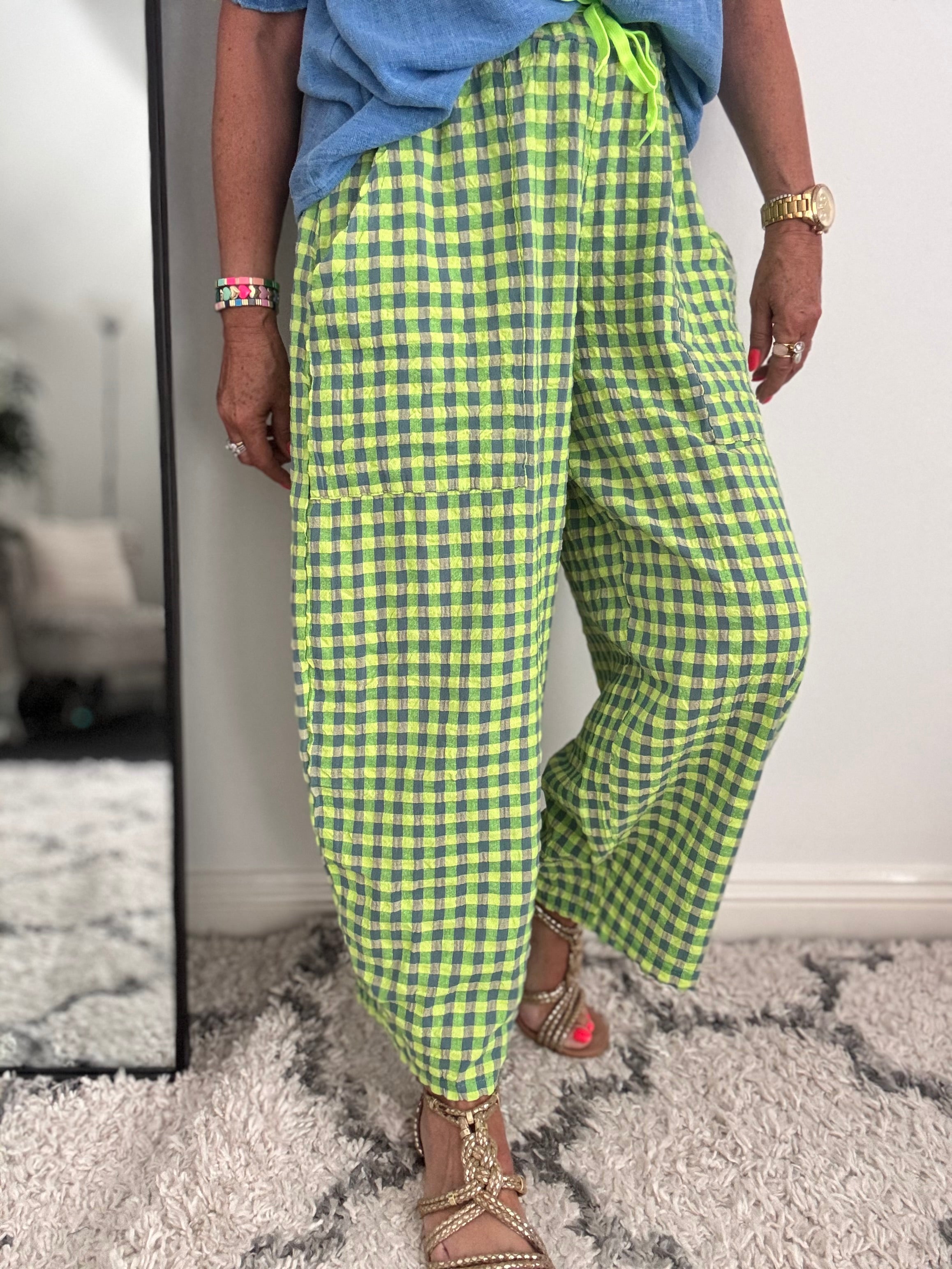 Barrel Check Trousers in Neon Citrus