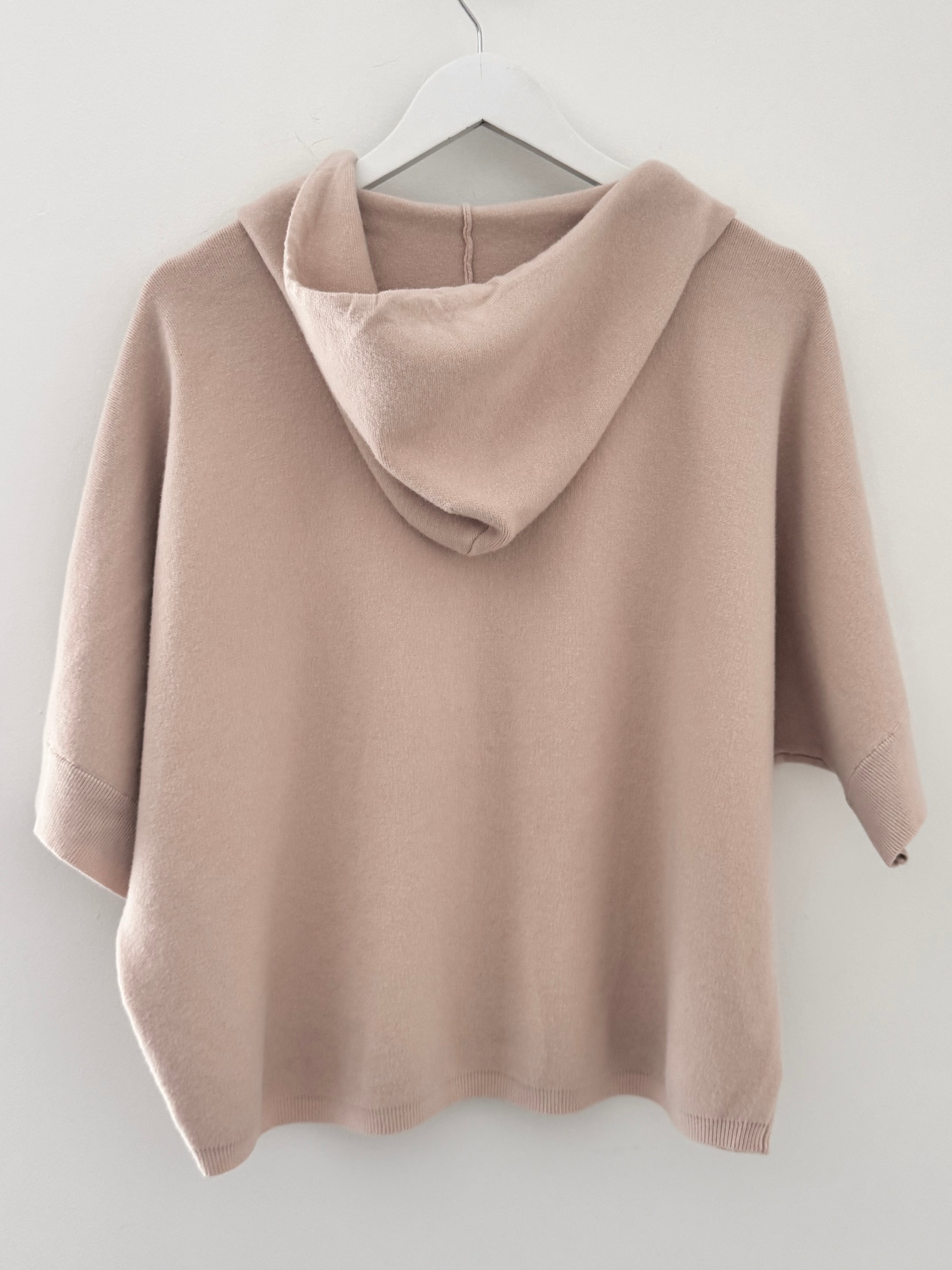 Soft Hooded Zipped Knit in Pink
