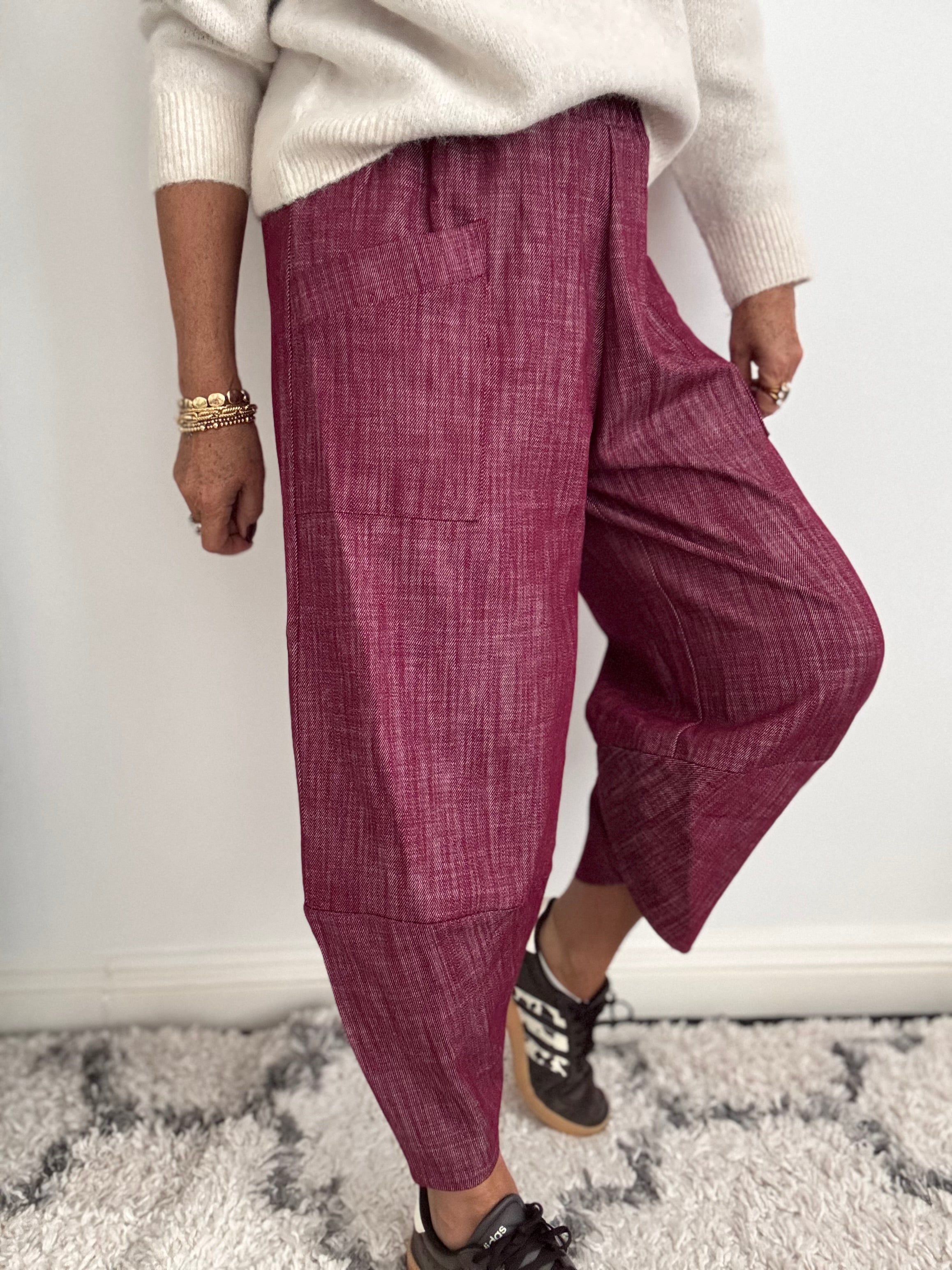 Premium Barrel Leg Trousers in Plum