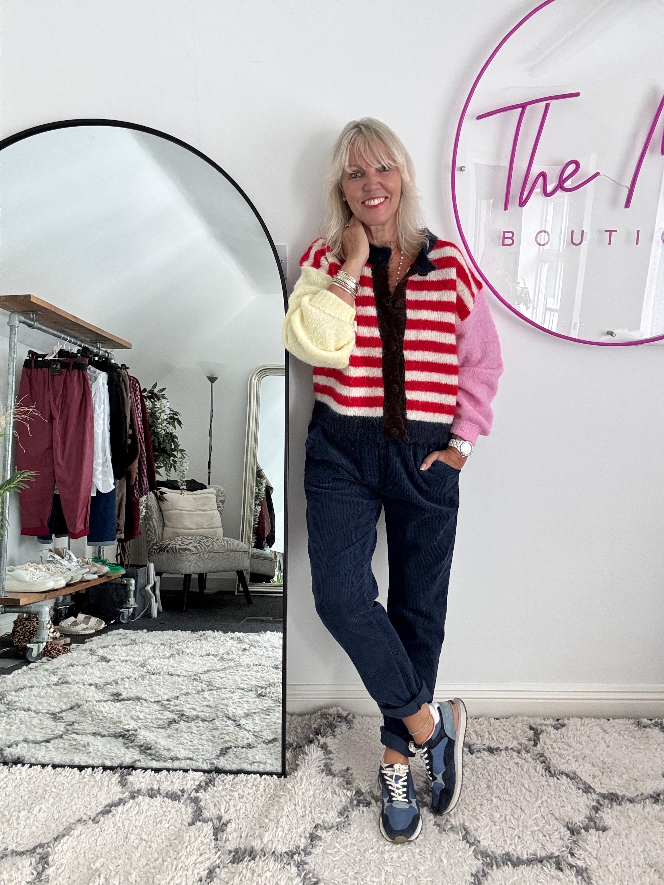 Stripe Mohair Cardi in Red & Yellow