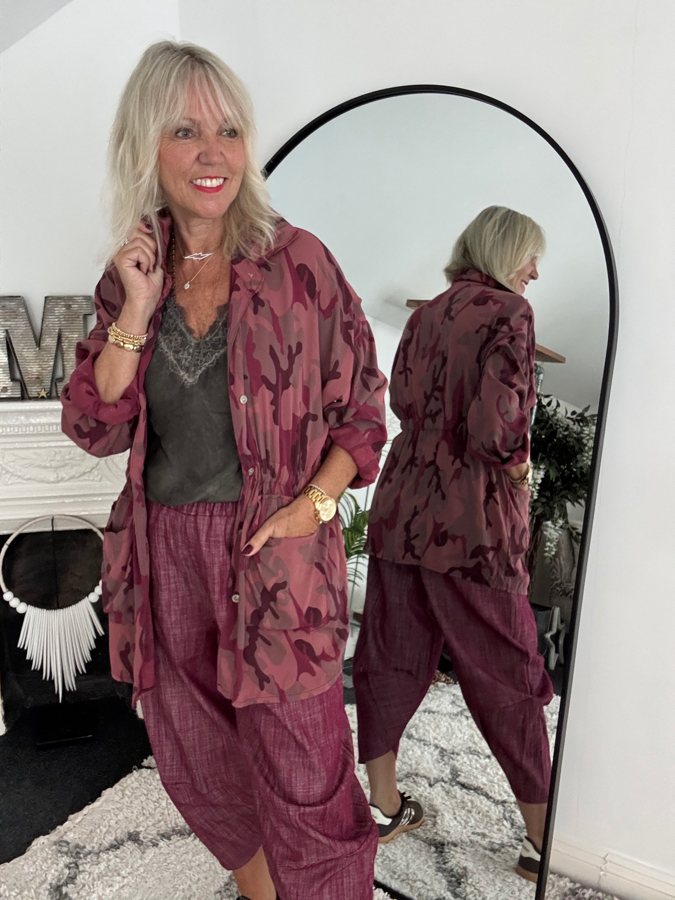 Light Camo Shacket in Plum & Berry