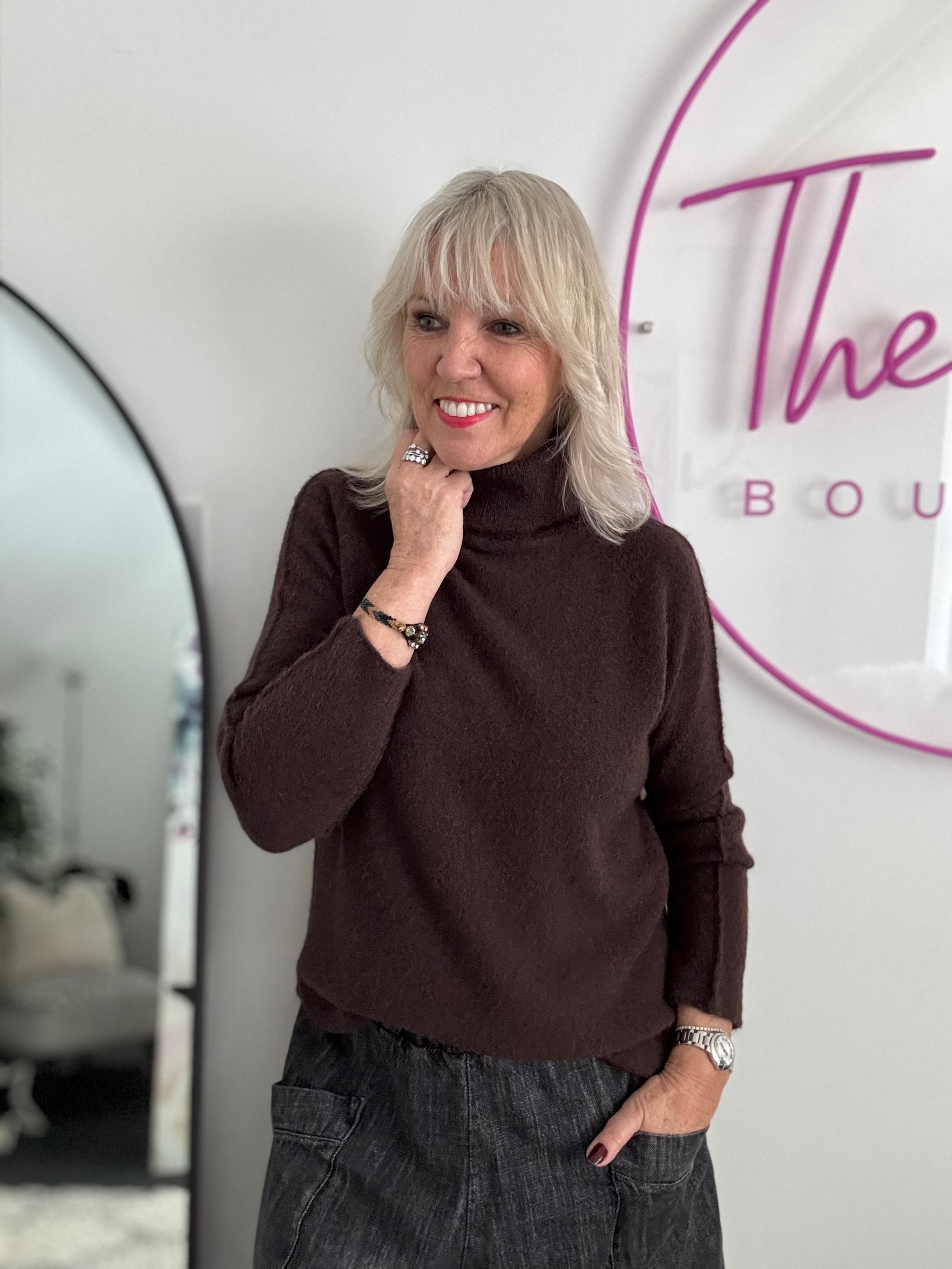 Simple Roll Neck Jumper in Chocolate