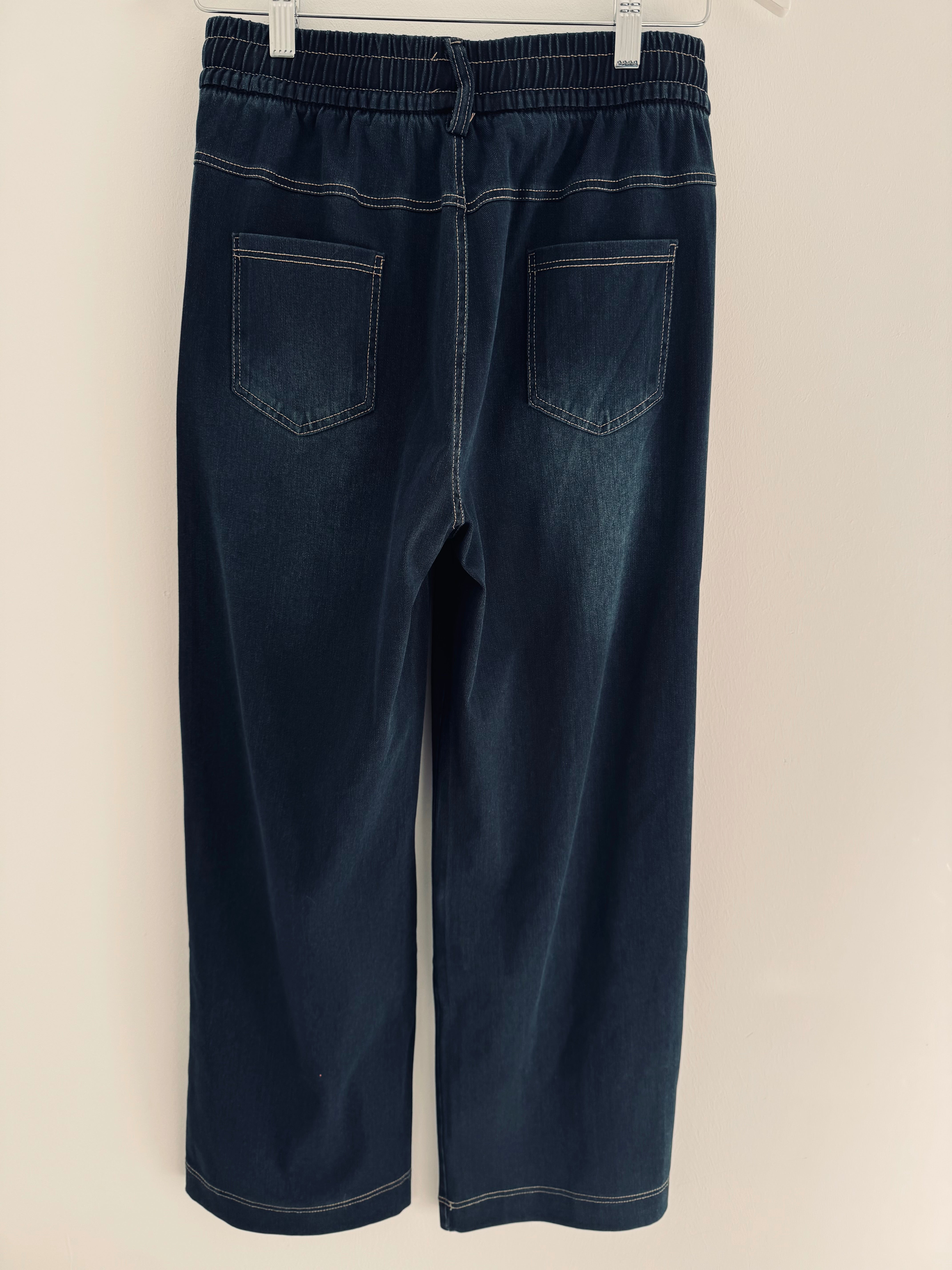 Stretch Wide Leg Joggers in Dark Denim