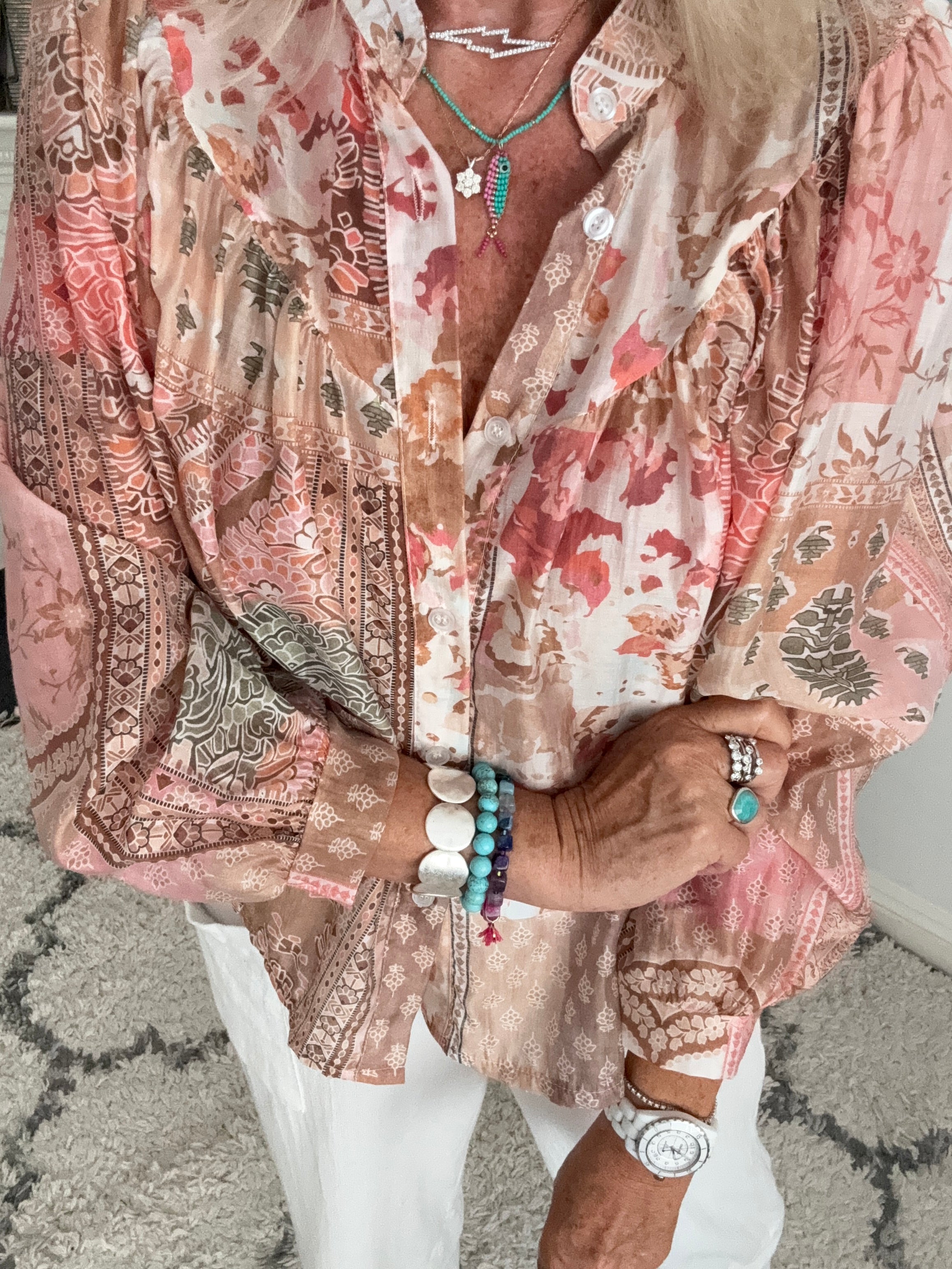Patchwork Shirt in Coral & Pink