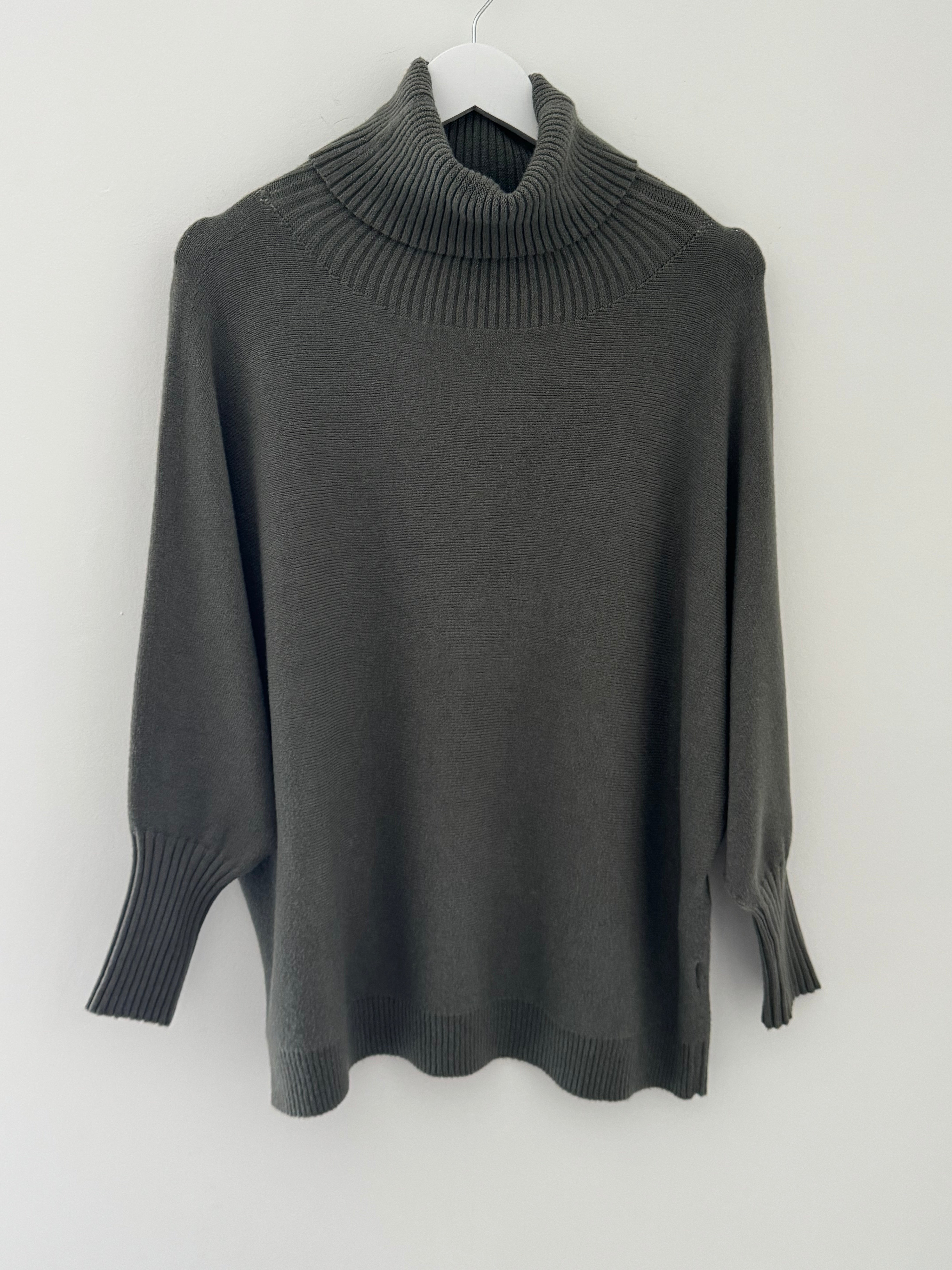 Oversized Roll Neck Poncho Jumper in Khaki