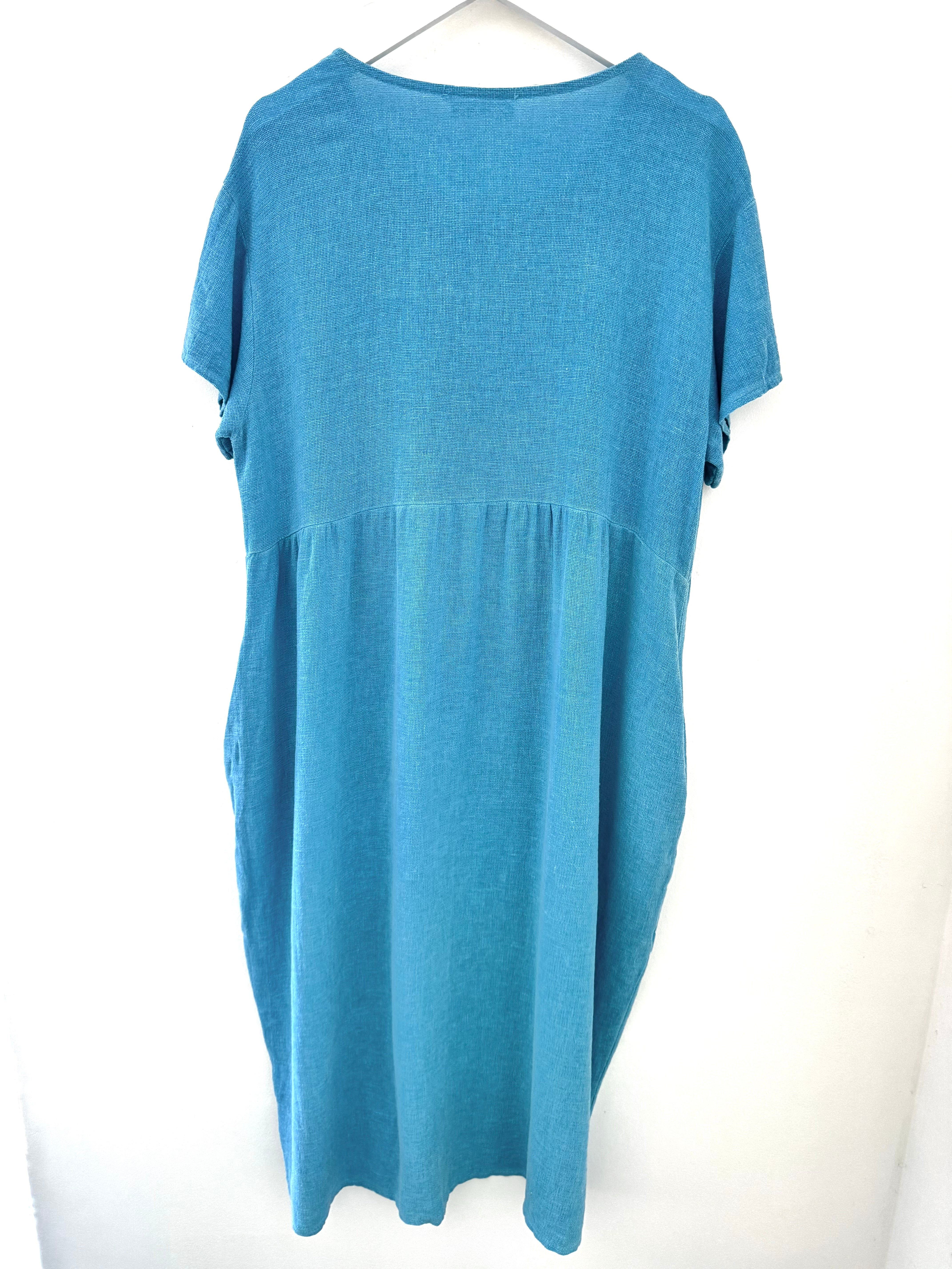 Cotton & Linen Cocoon Dress in Teal Blue