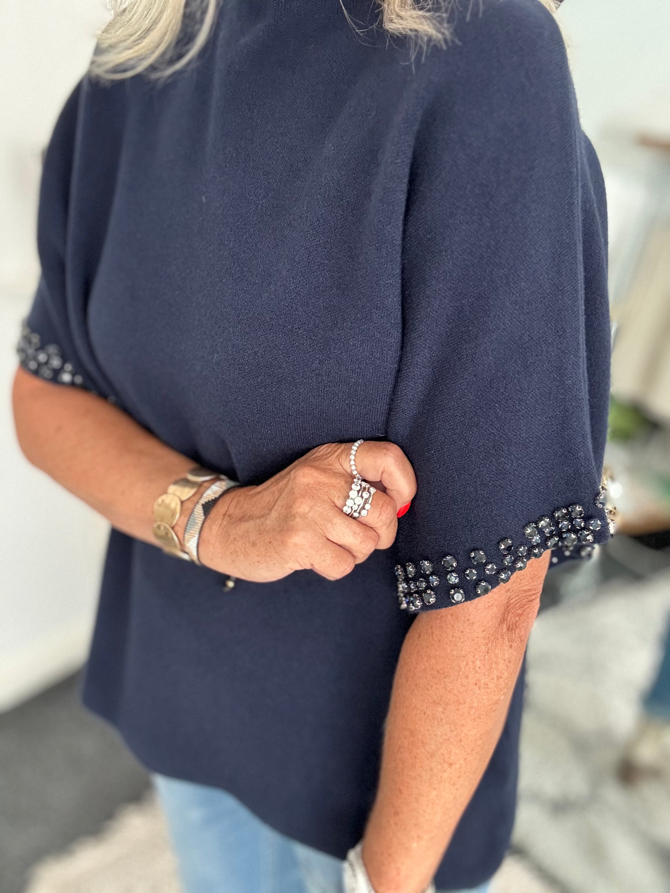 Jewel Sleeve Knit in Navy