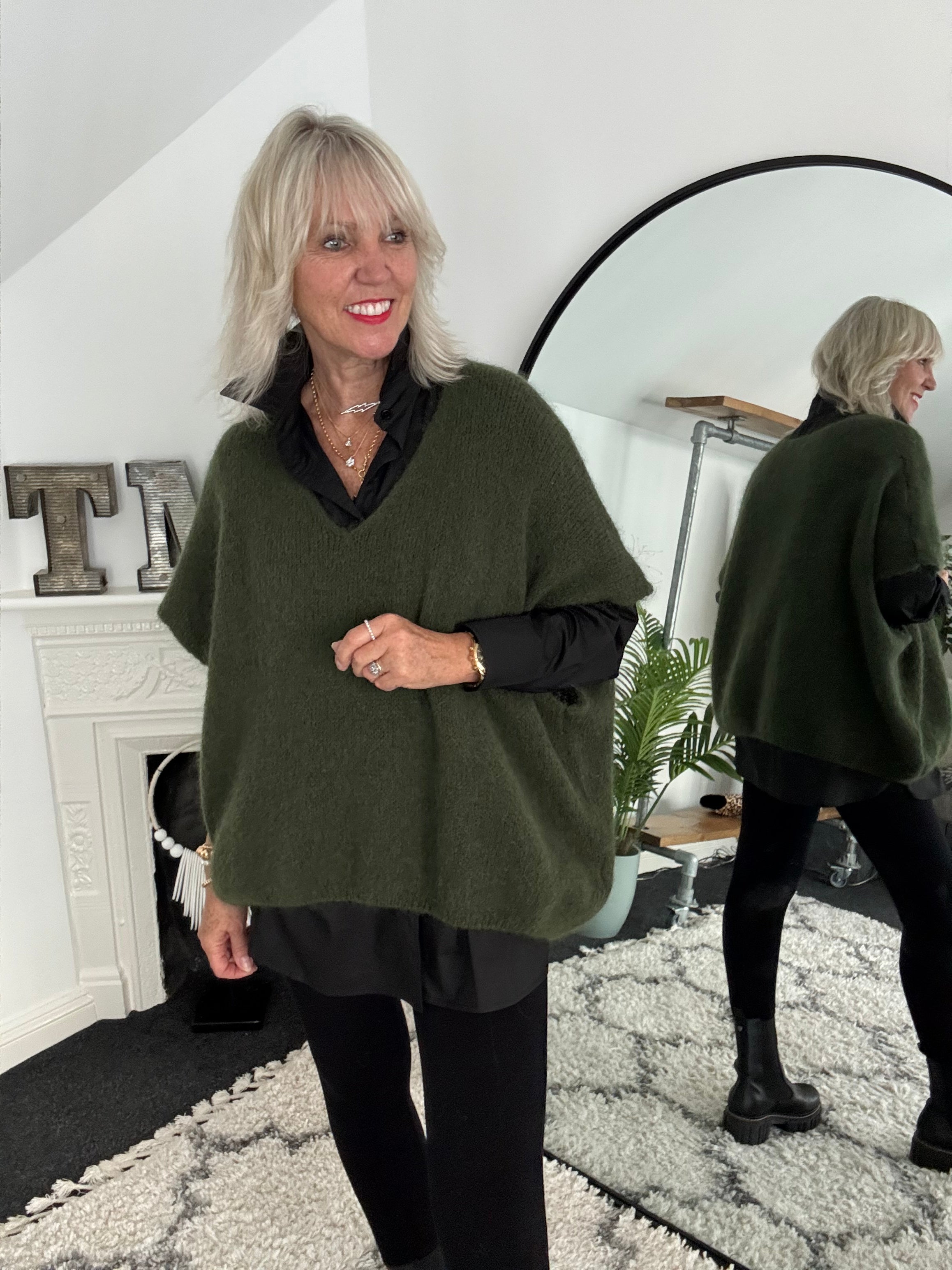 Mohair V Neck Tank in Khaki