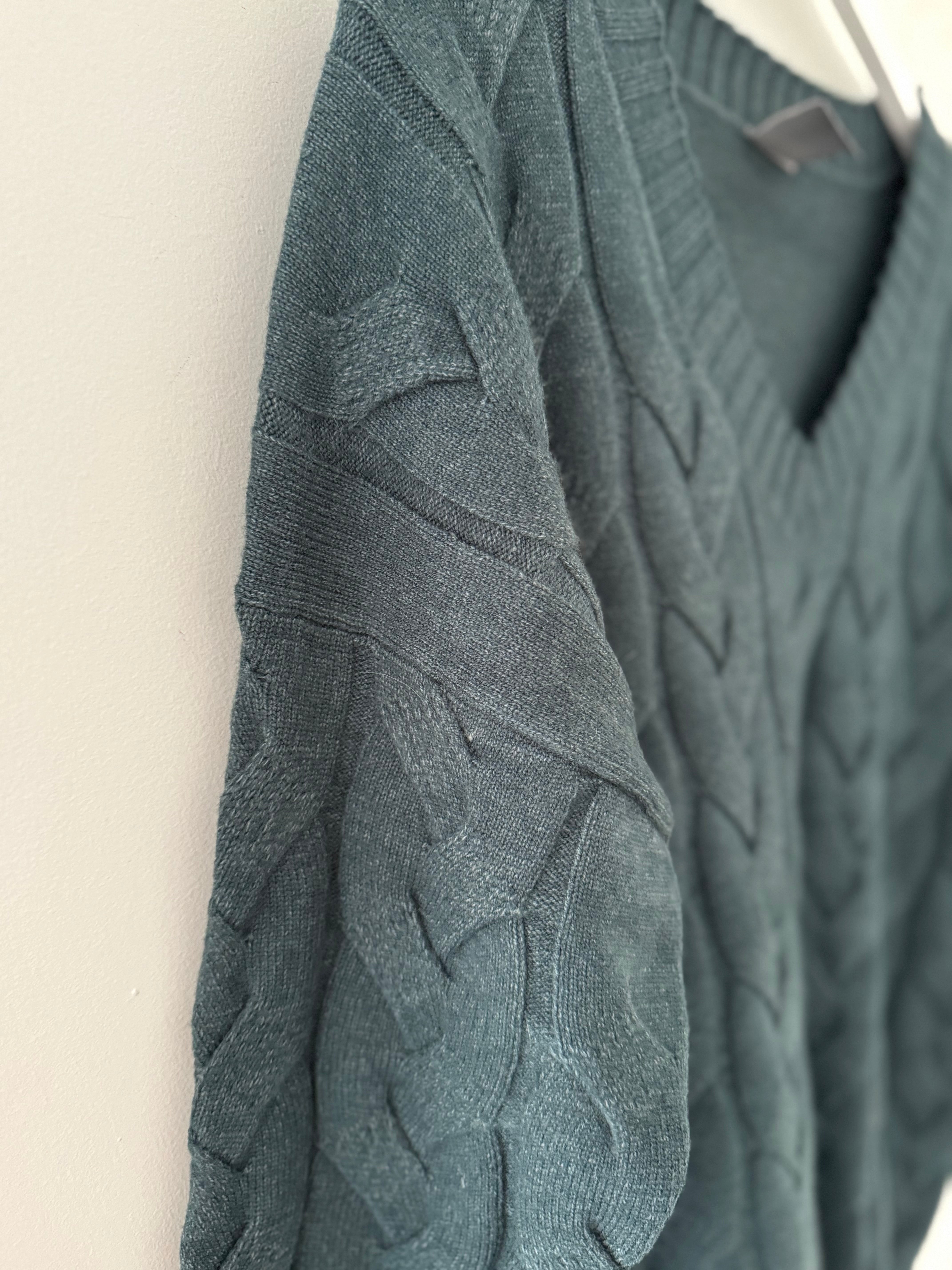 V Neck Cable Jumper in Sea Green