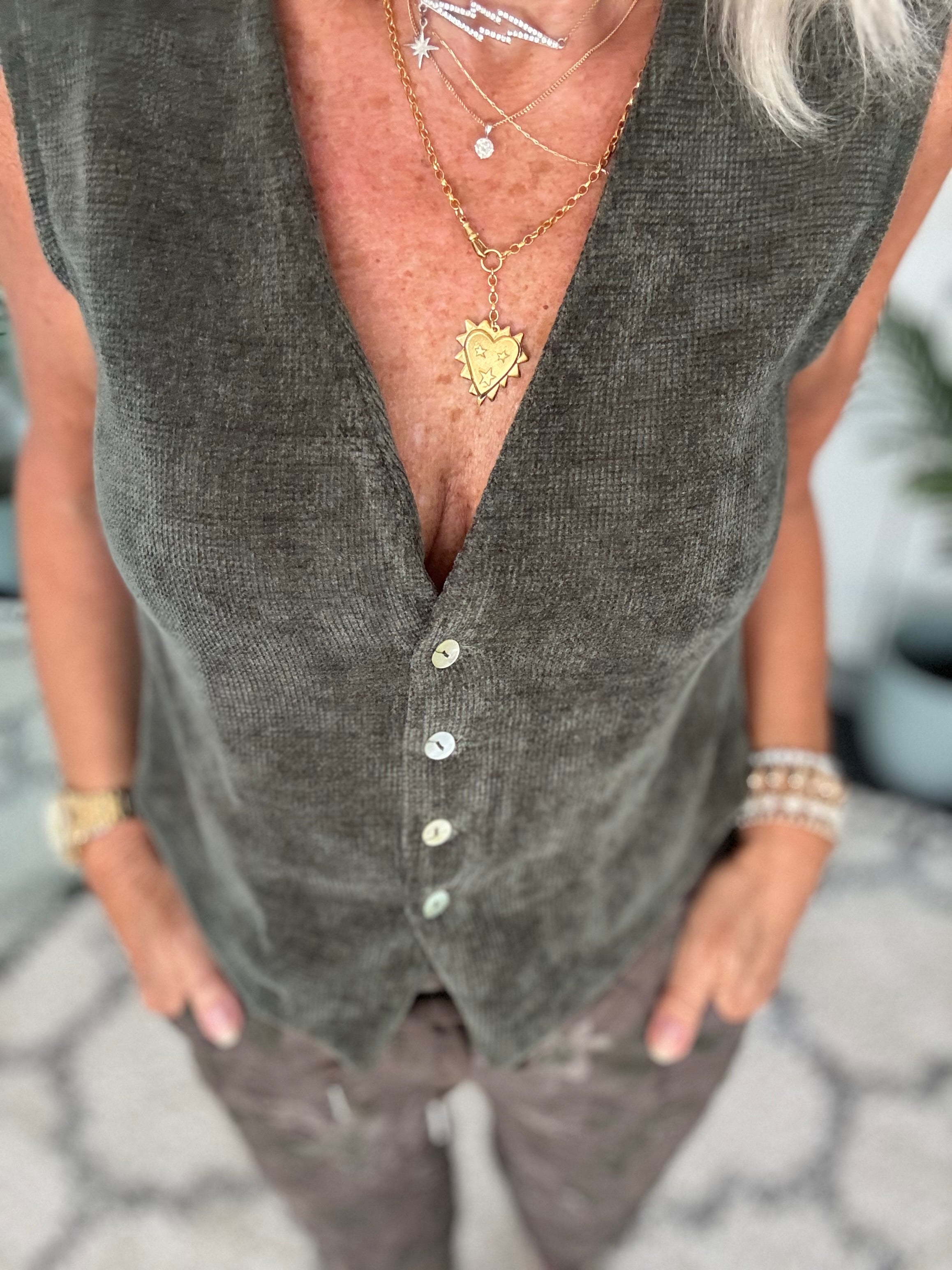 Chenille Waistcoat in Khaki