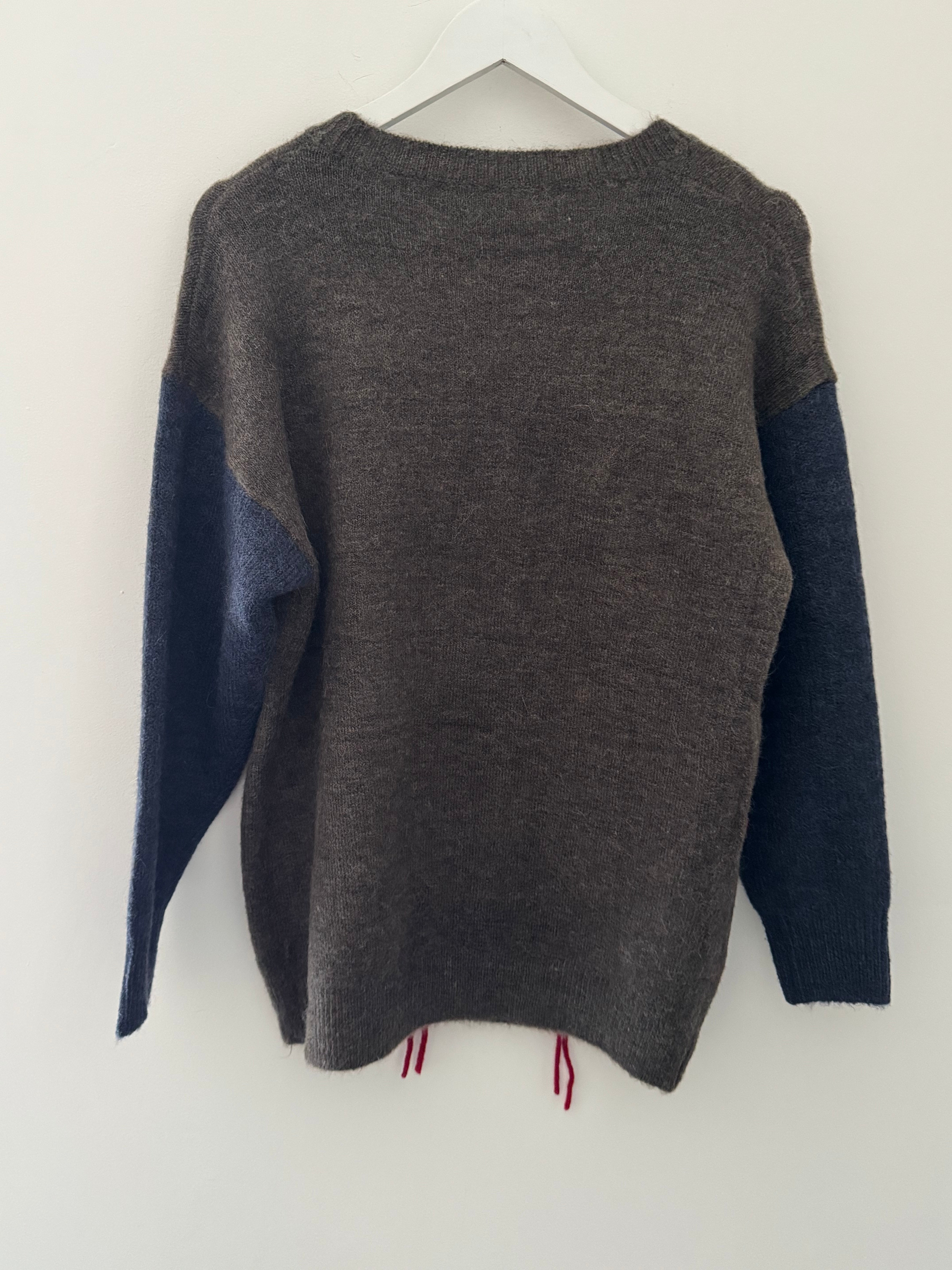 Fringe Cable Knit Jumper in Cocoa & Blue