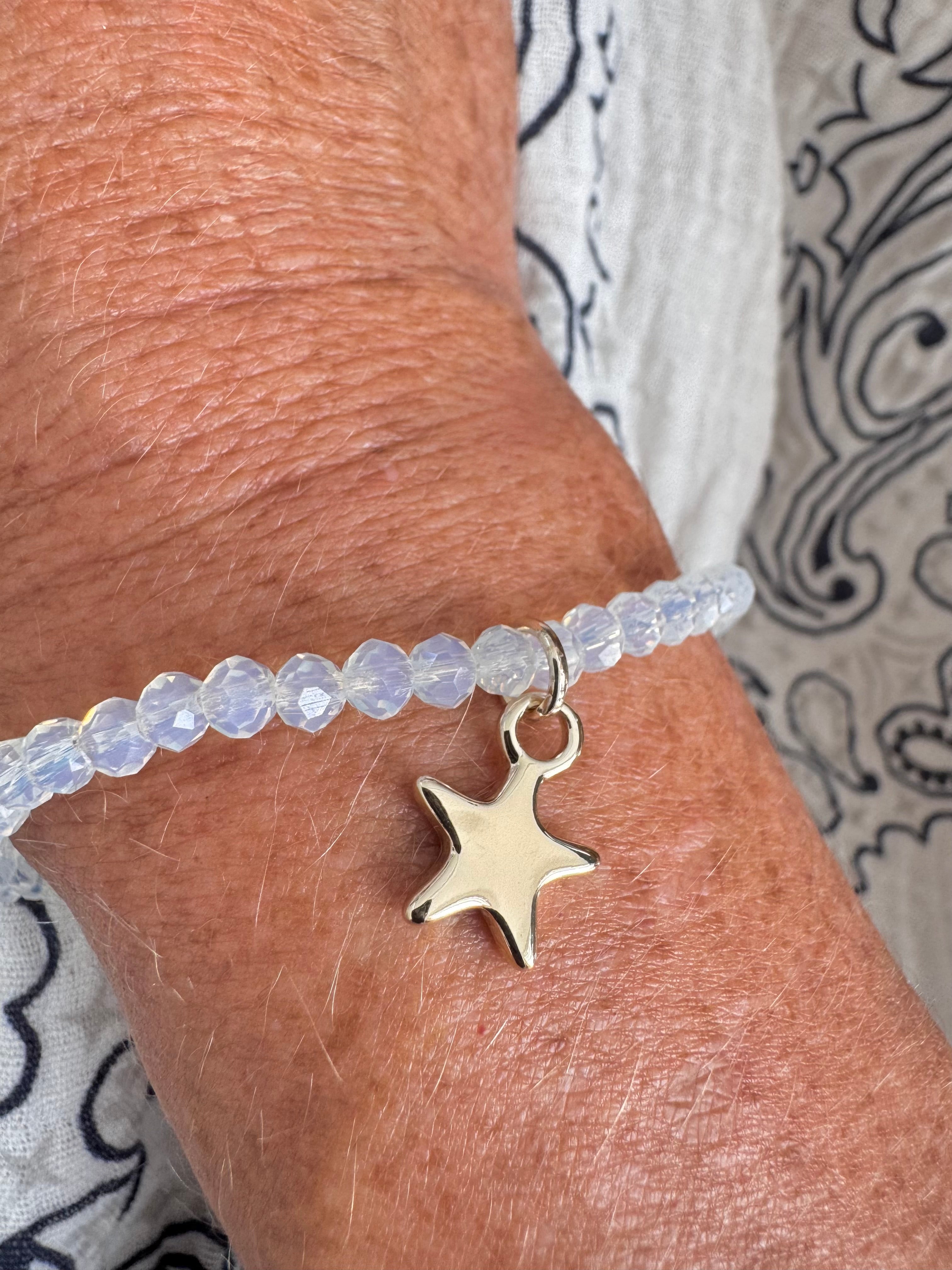 Moonstone Bead Bracelet with Gold Star