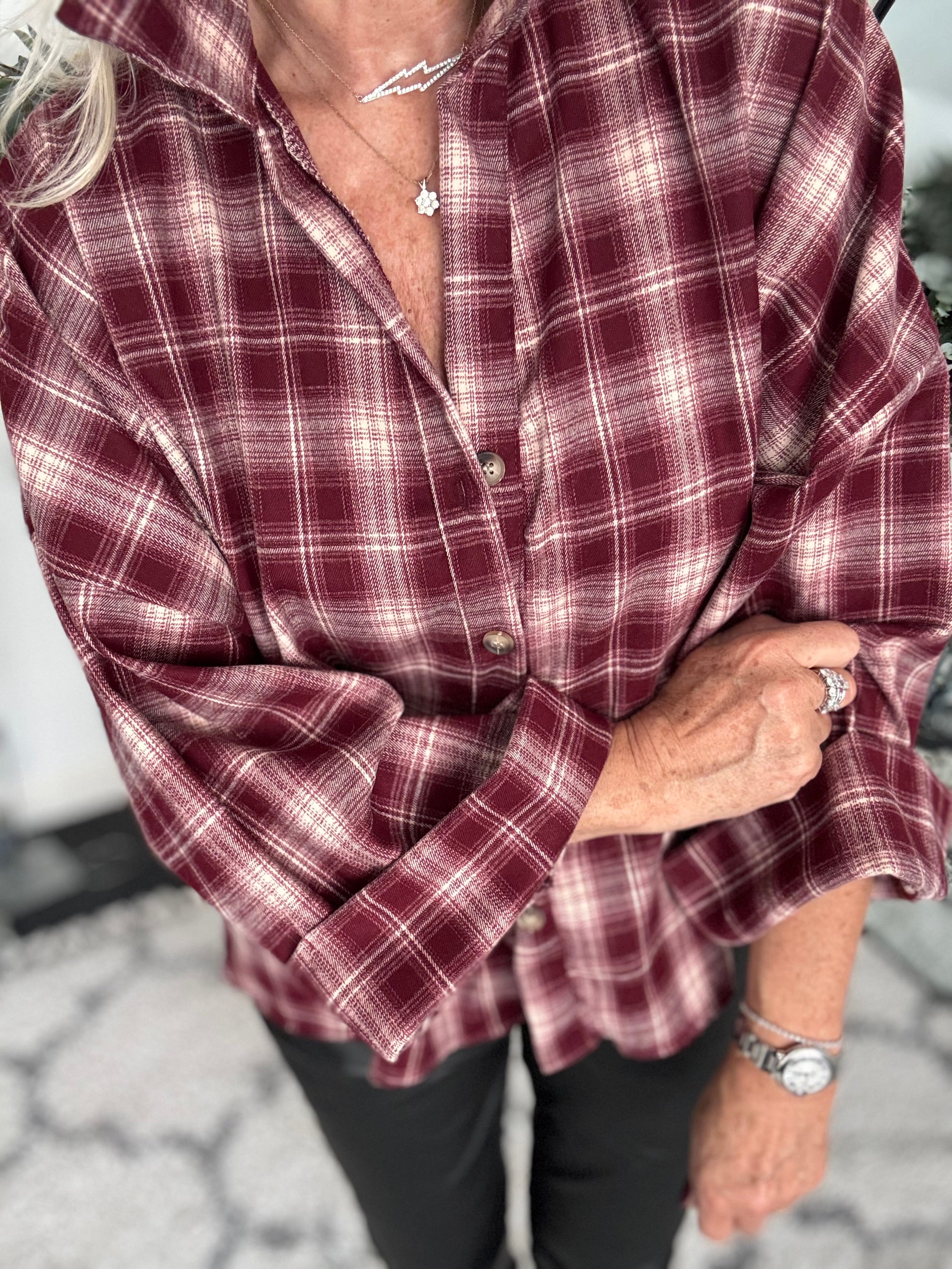 Soft Checked Shacket in Berry