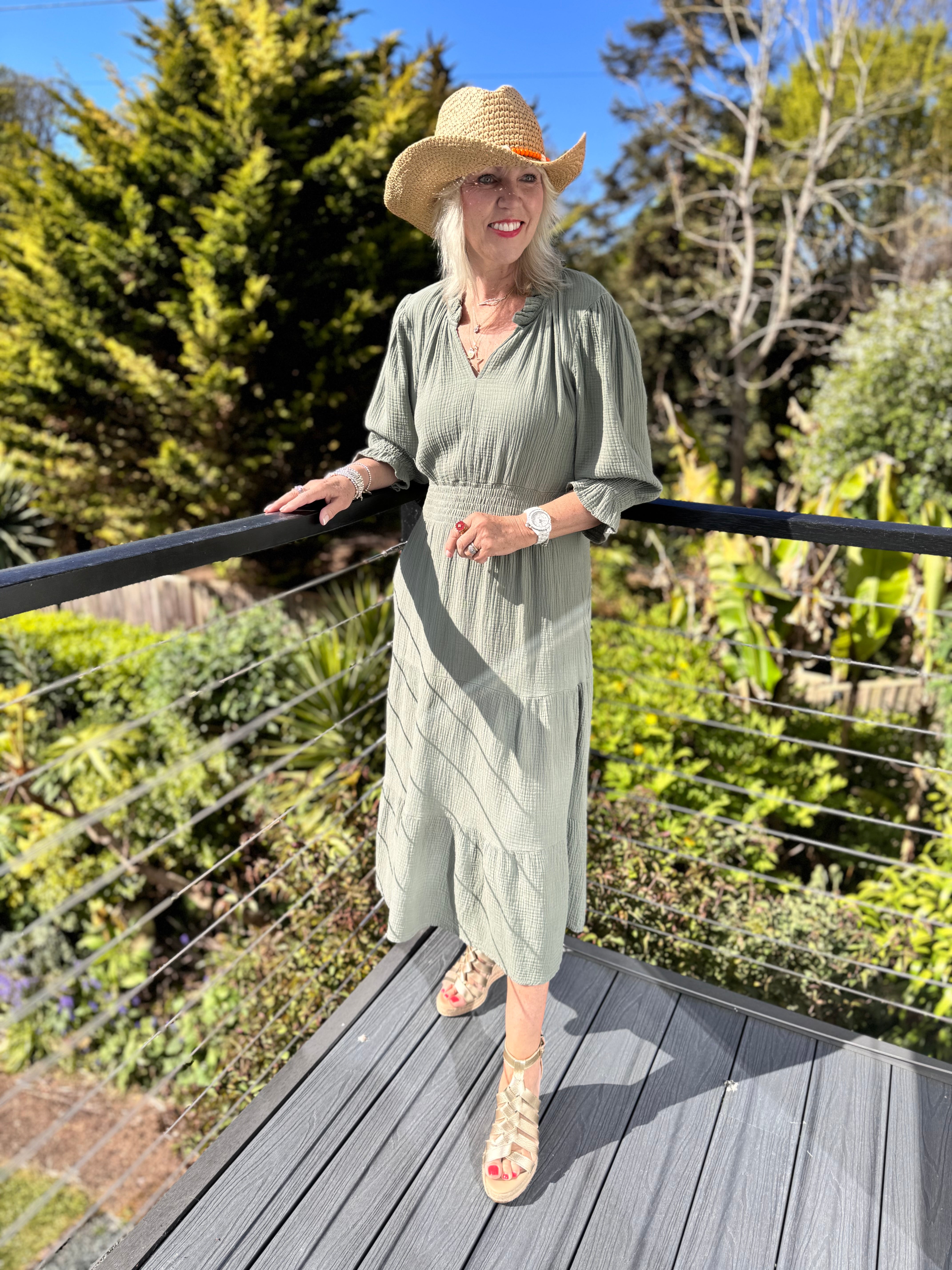 Cheesecloth Midi Dress in Khaki