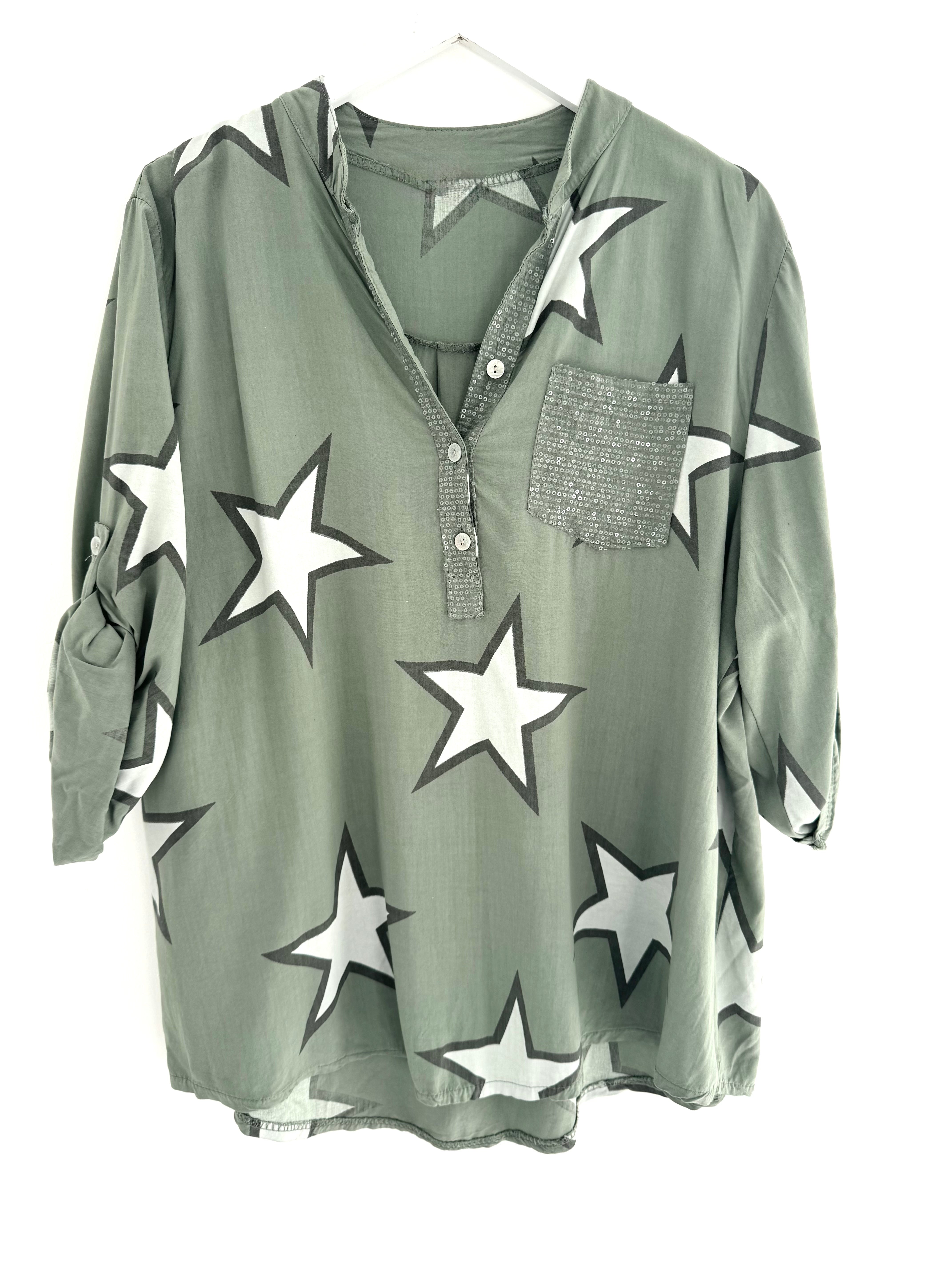 Star & Sequin Shirt in Green