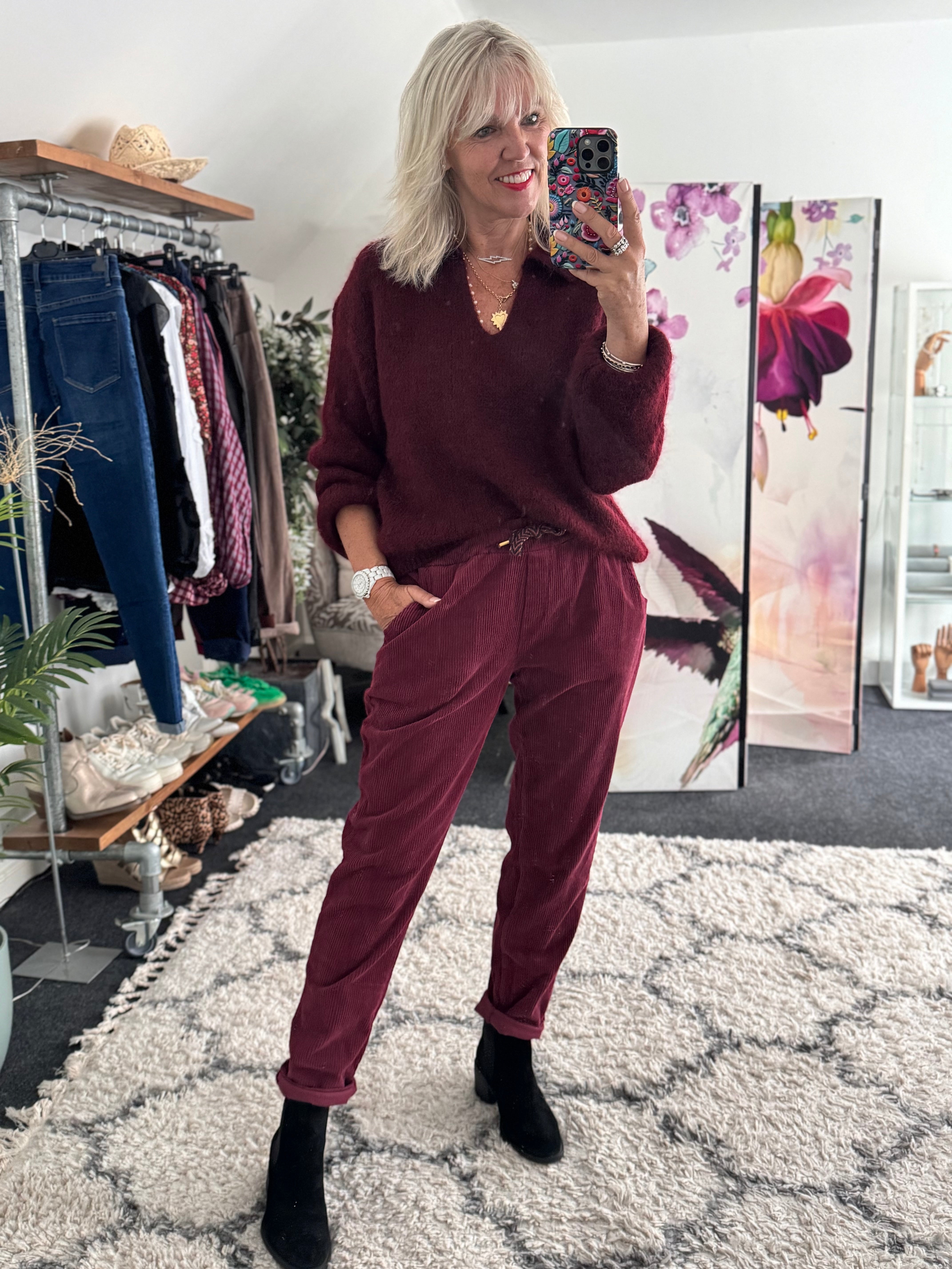 Collared Mohair Jumper in Berry