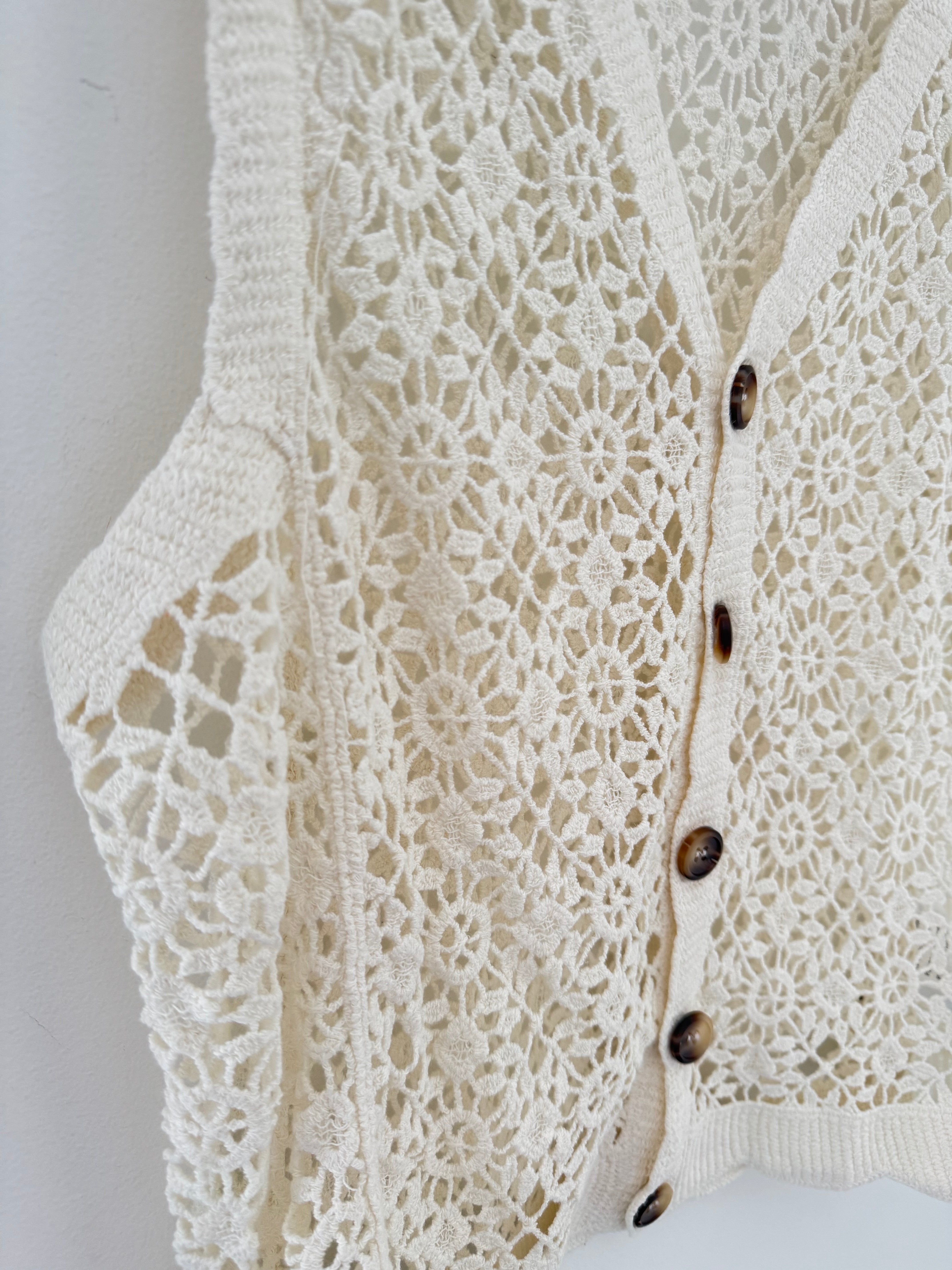 Crochet Buttoned Waistcoat in Ivory