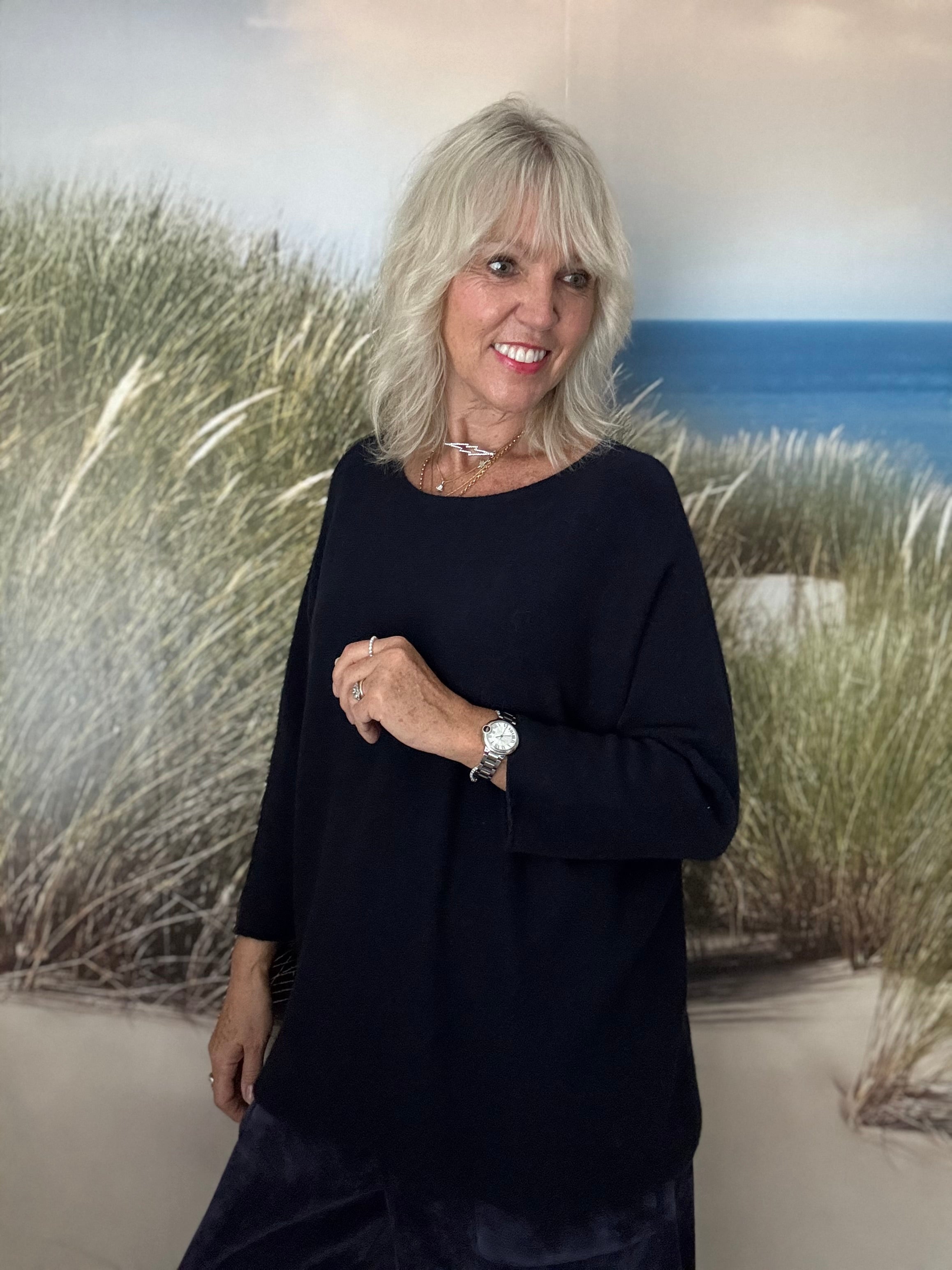 Slouchy Scoop Neck Jumper in Ink