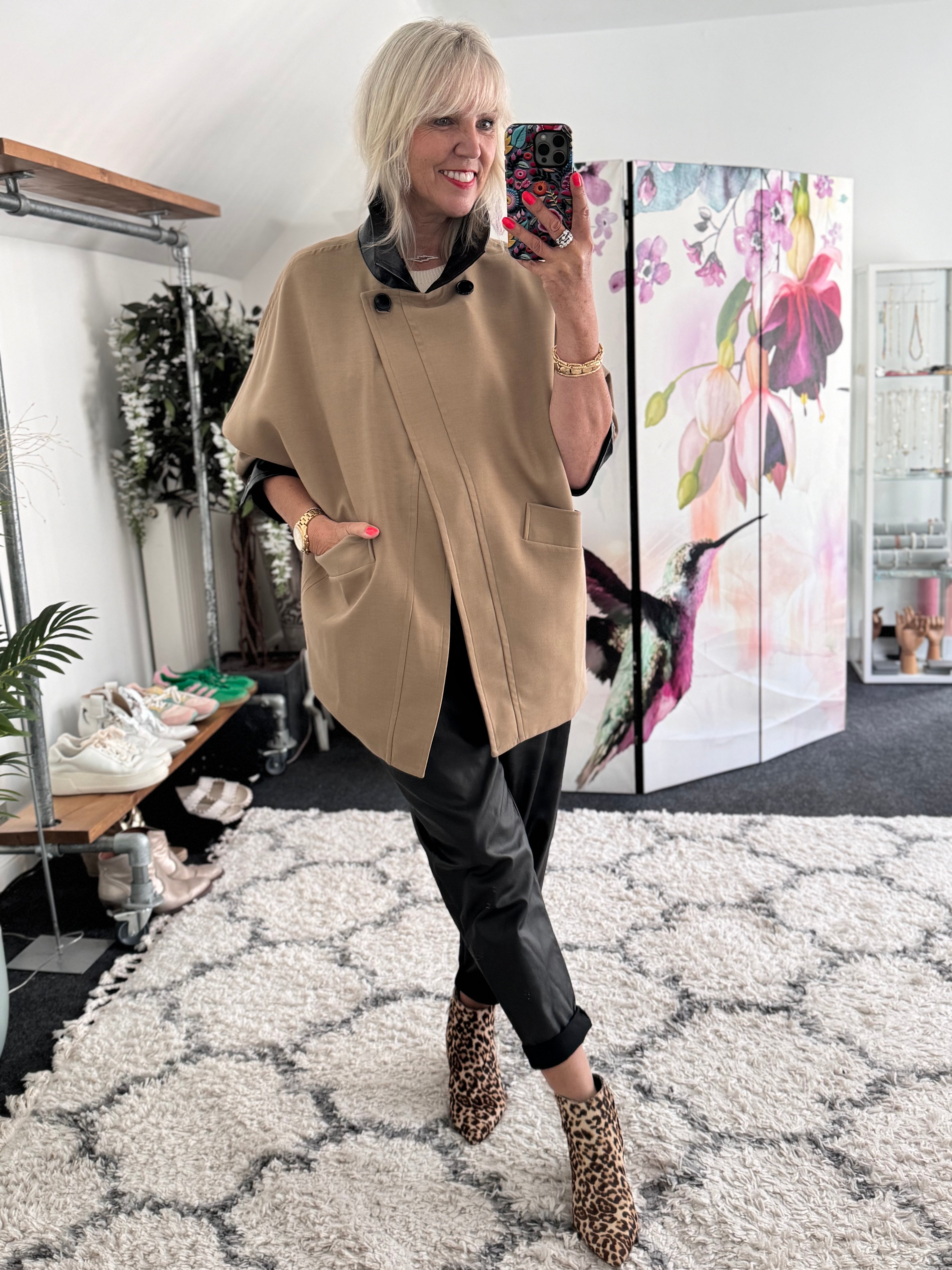 Trench Jacket with Leather Collar & Cuffs