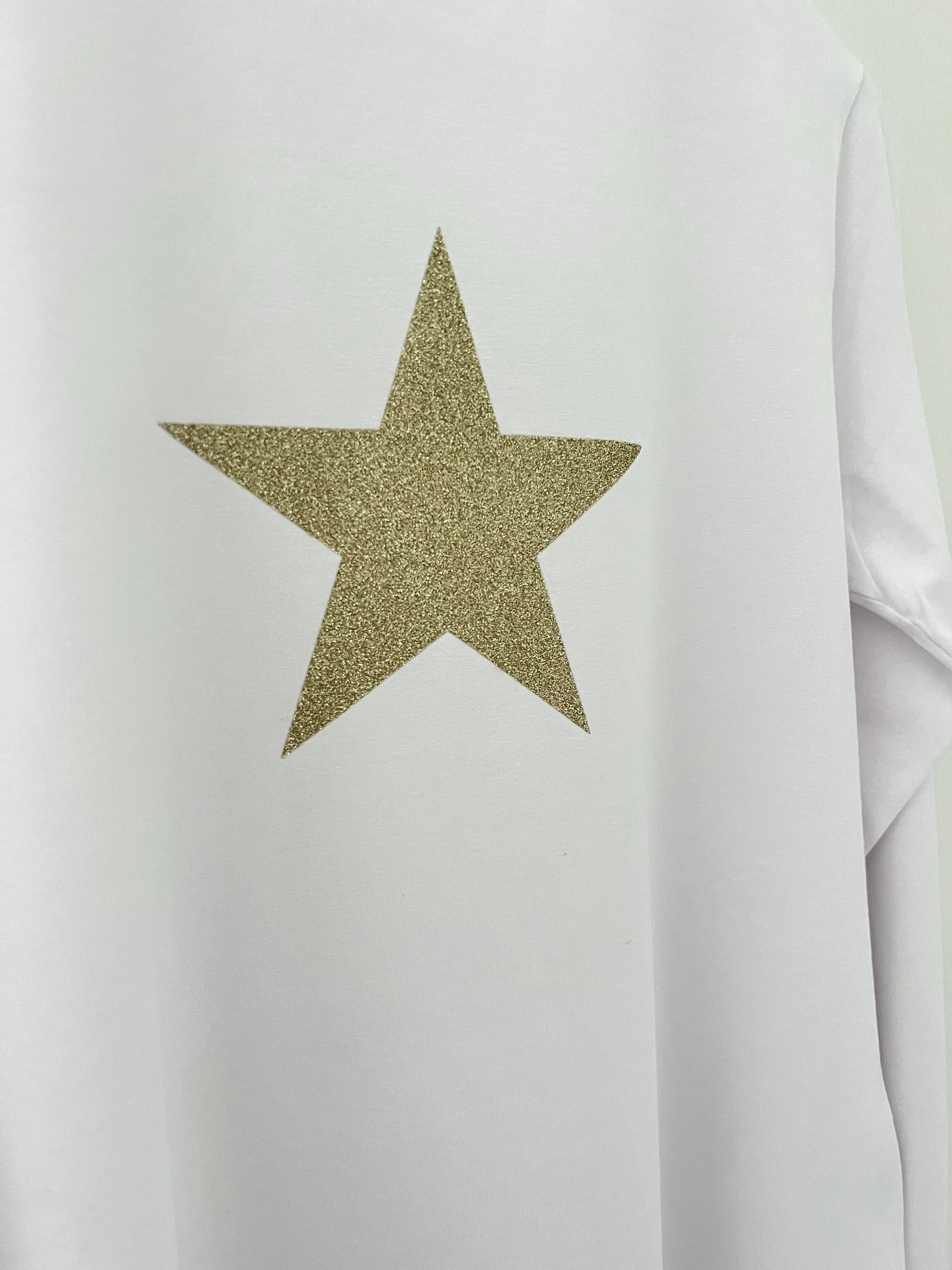 White Long Sleeve Top with Champagne Glitter Star