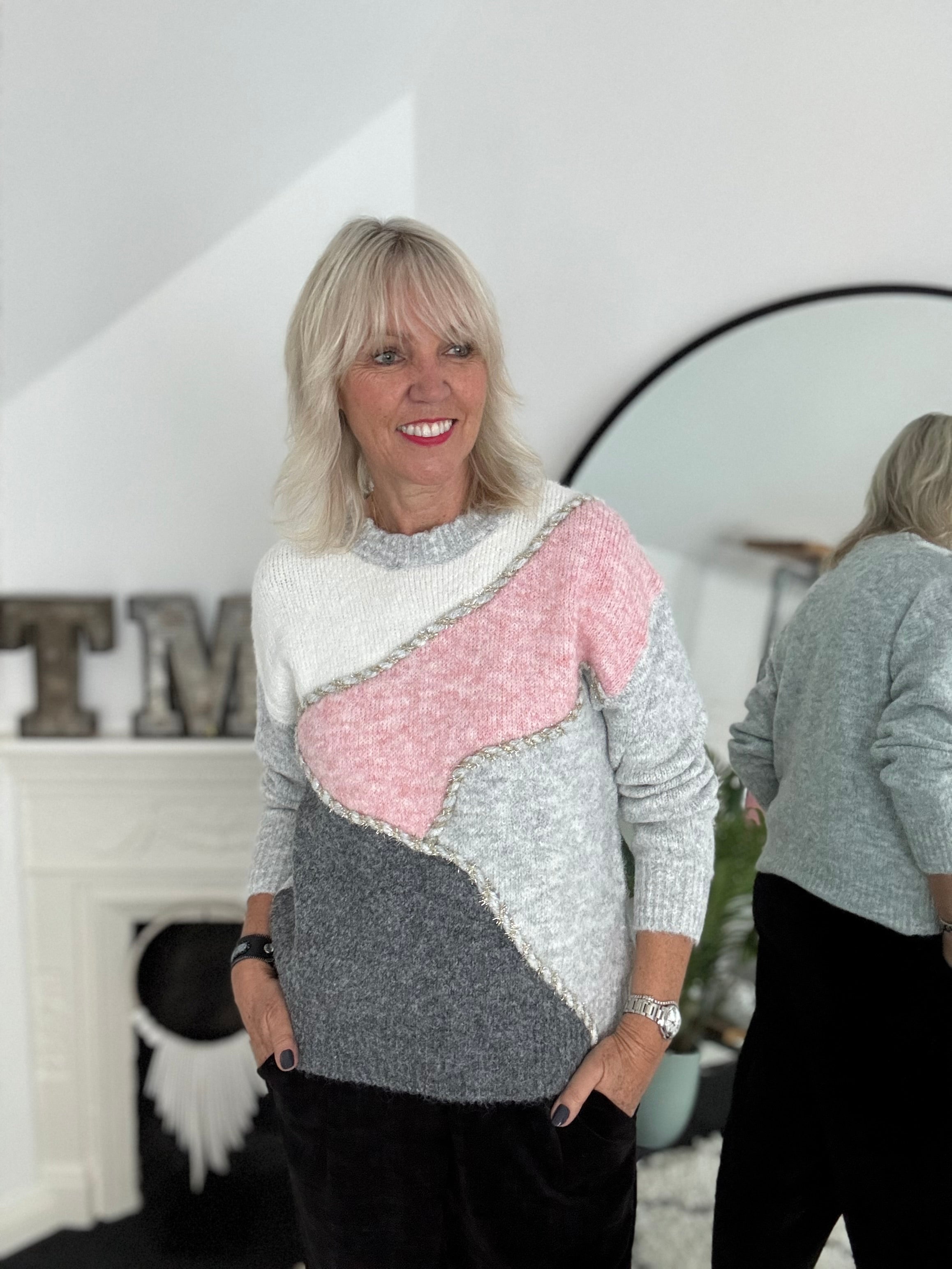 Abstract Sweater in Pink & Grey