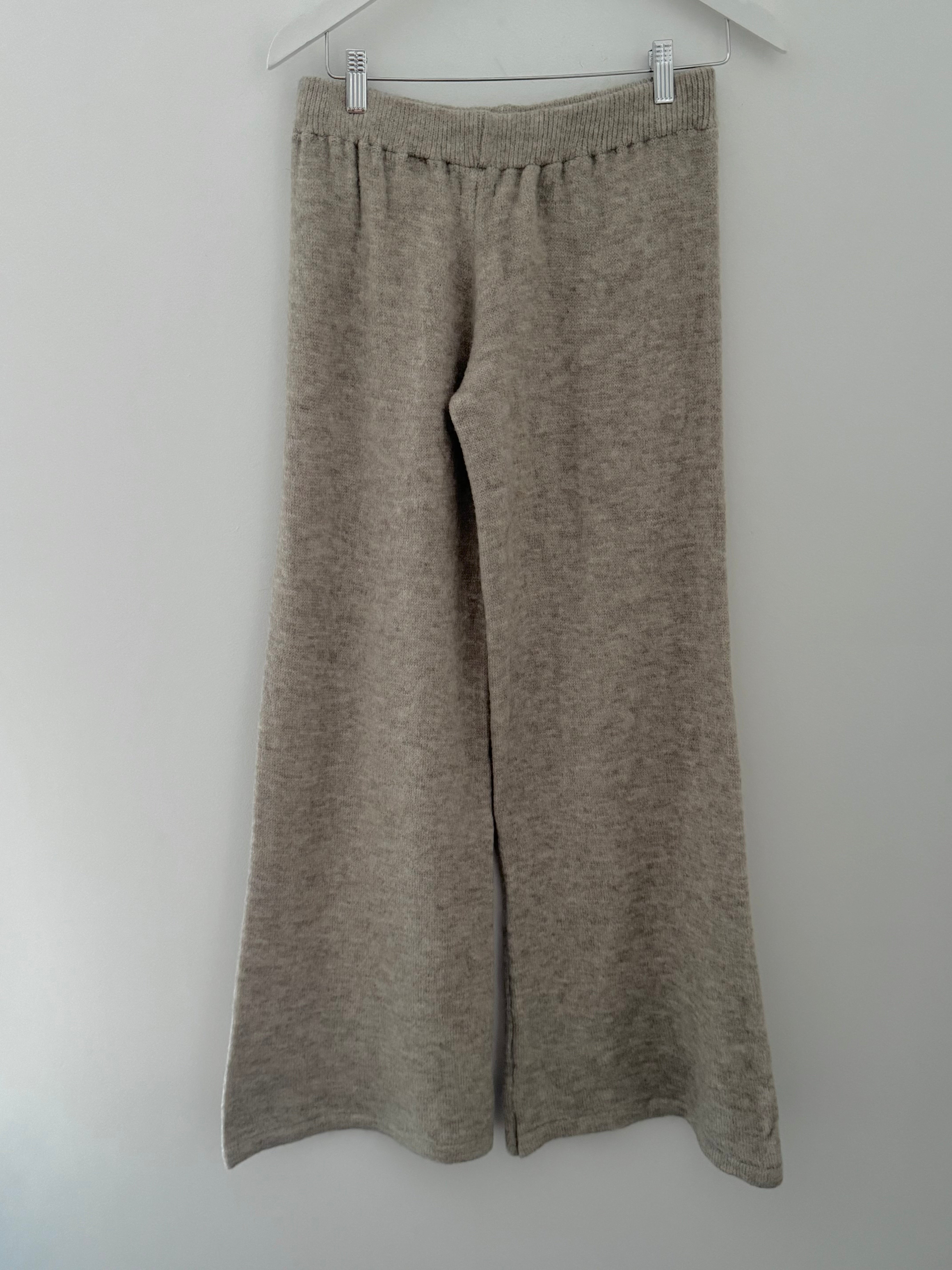 Wide Leg Knitted Trousers in Dark Stone