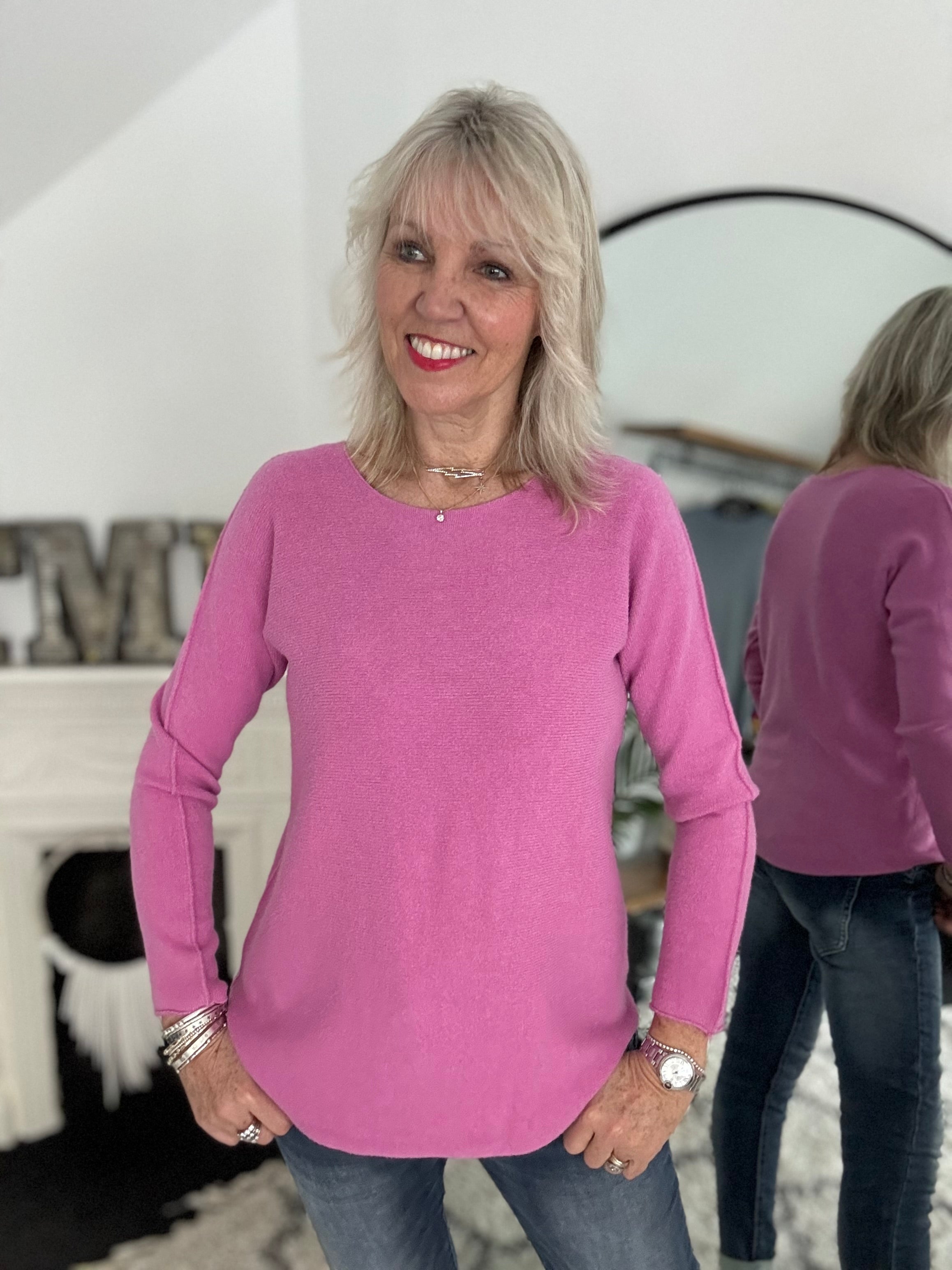 Simple Round Neck Jumper in Lilac Pink