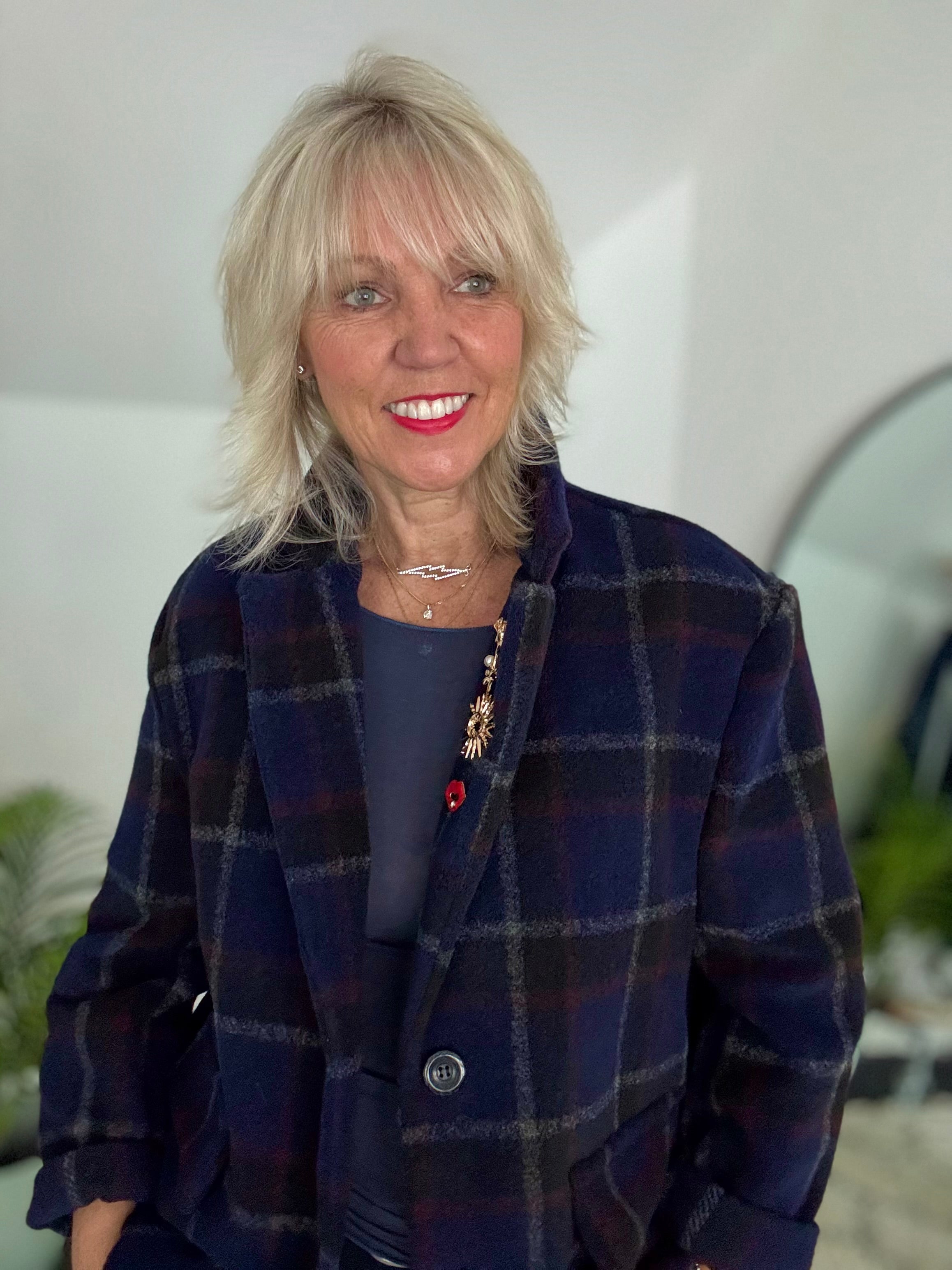 Cosy Check Jacket in Ink & Burgundy