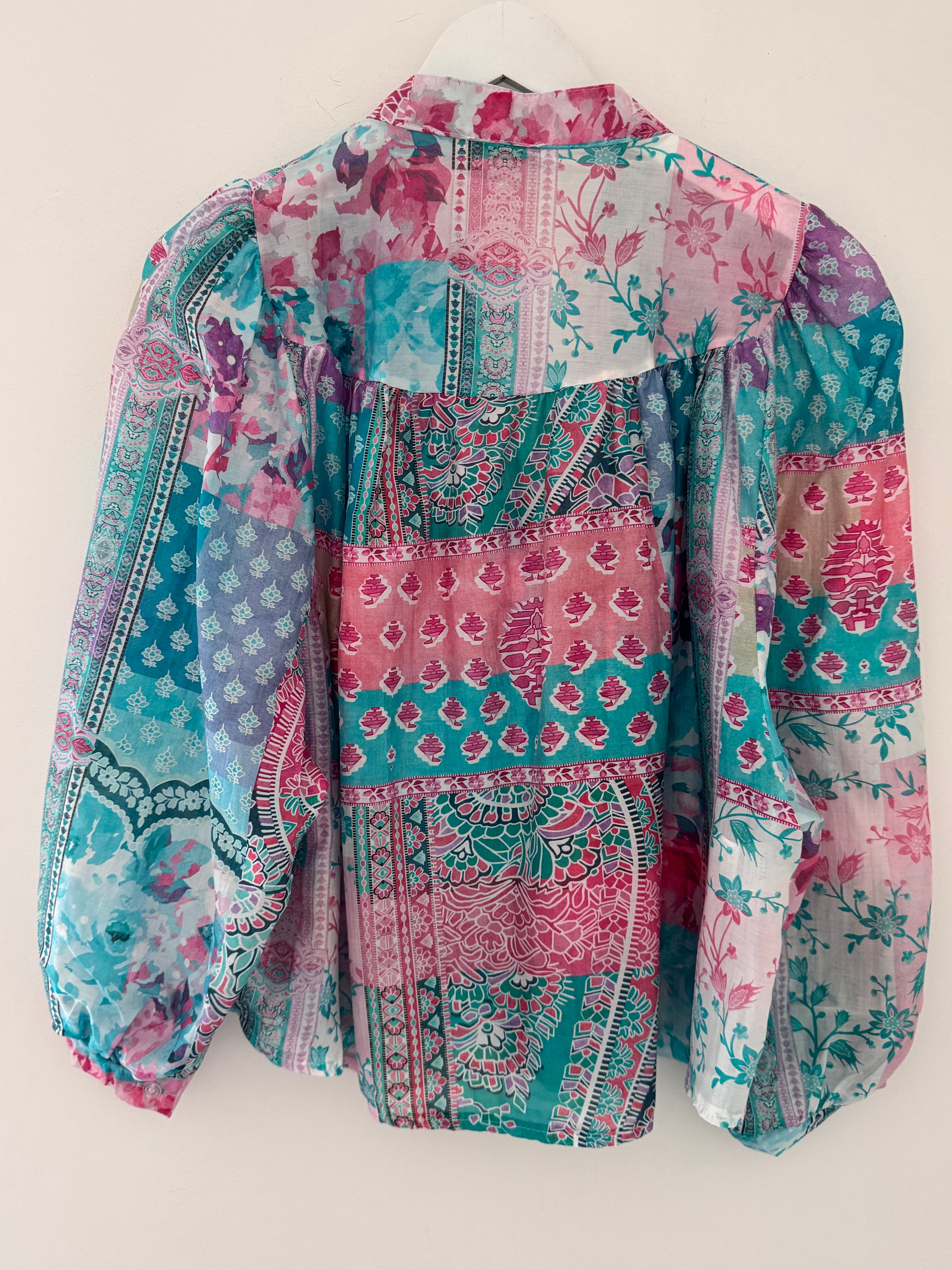 Patchwork Shirt in Fuchsia & Teal